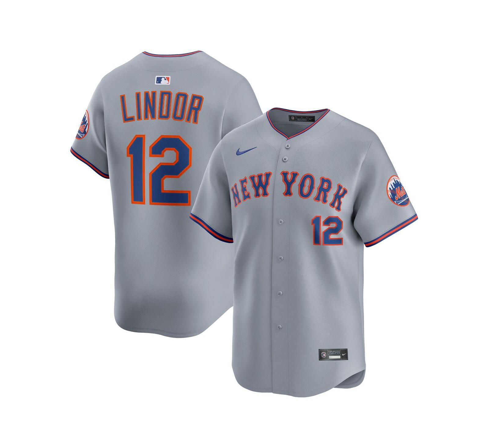 Nike Мужская игровая джерси Francisco Lindor Gray New York Mets Road Limited Player