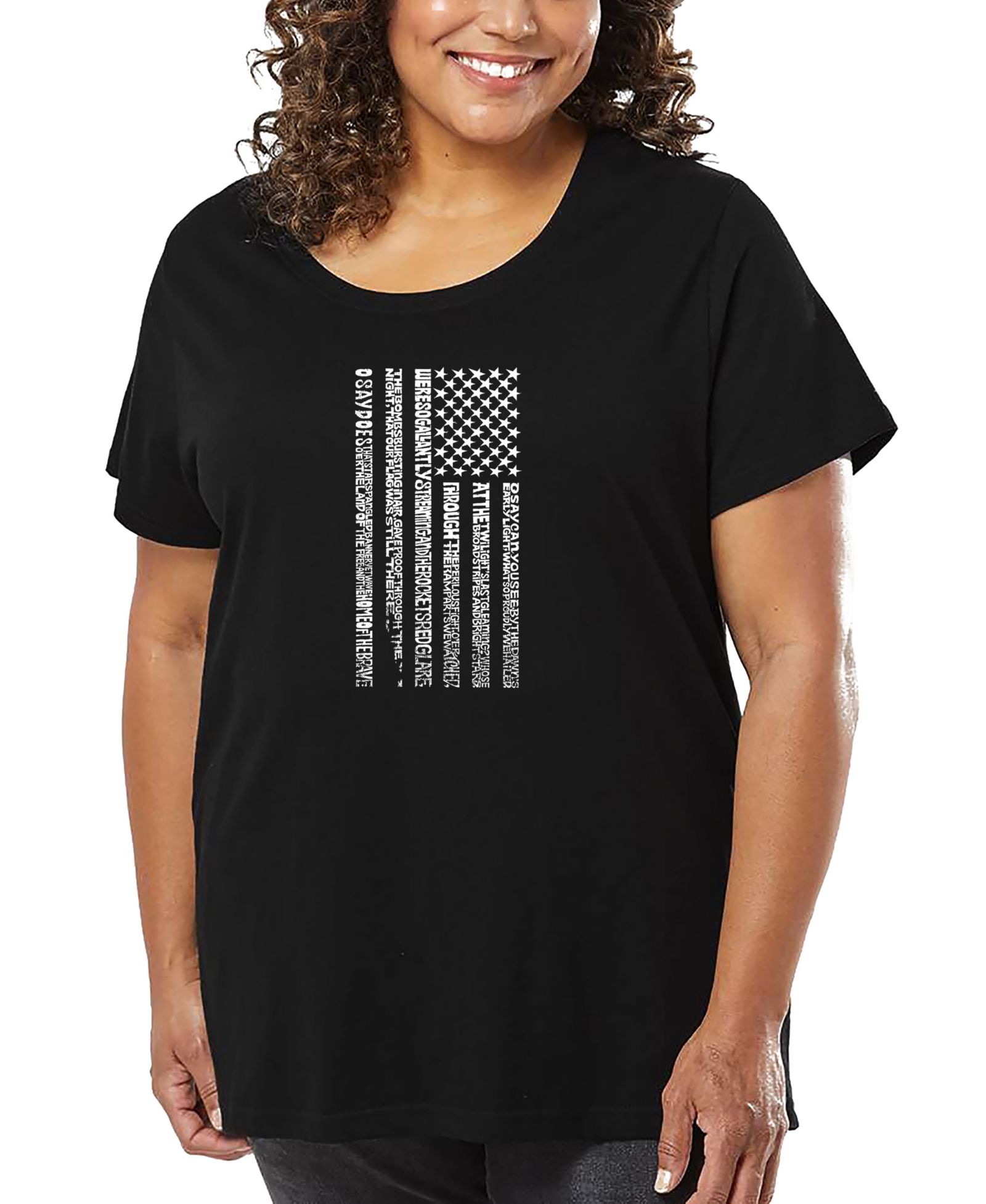 LA Pop Art Футболка Plus Size с принтом National Anthem Flag Word Art