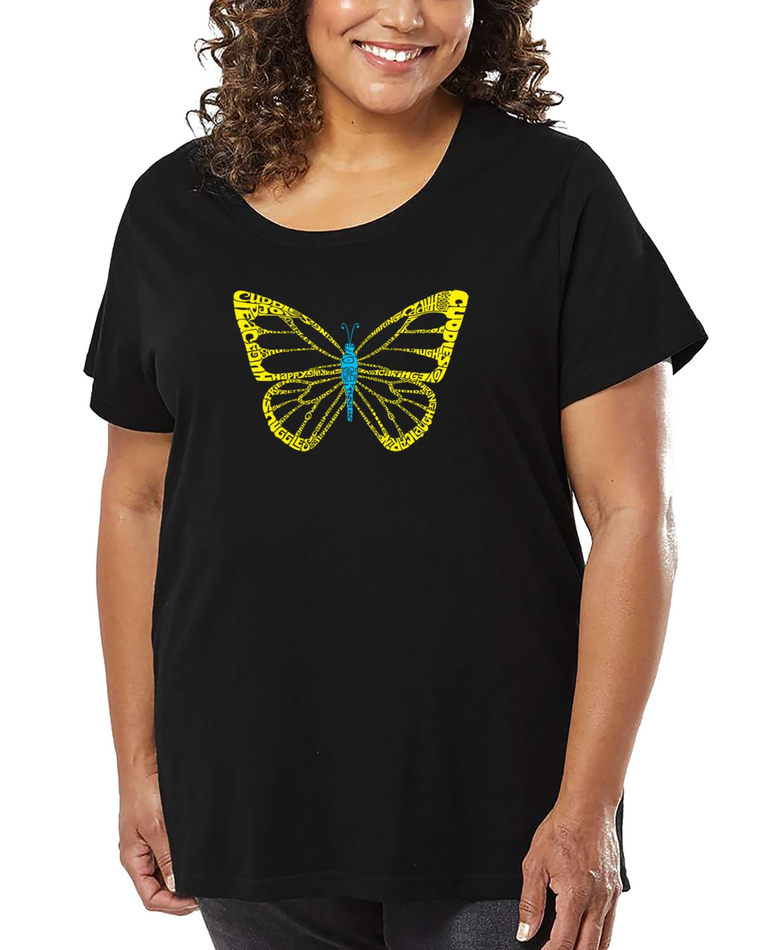 Футболка Plus Size LA Pop Art с принтом Butterfly Word Art