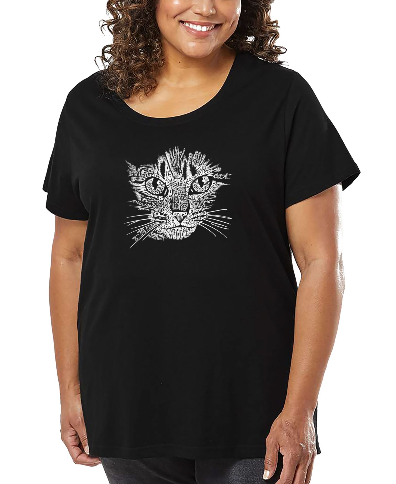 LA Pop Art футболка Plus Size с принтом Cat Face Word Art