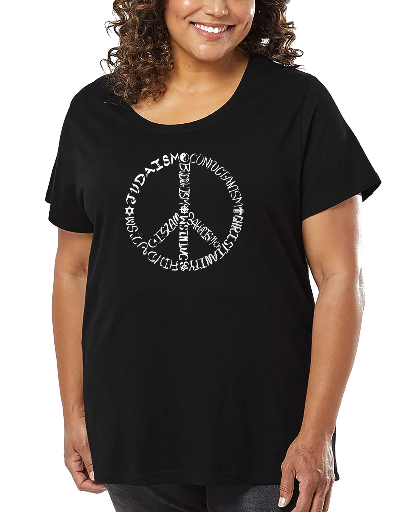 Футболка LA Pop Art Plus Size Different Faiths Peace Sign Word Art