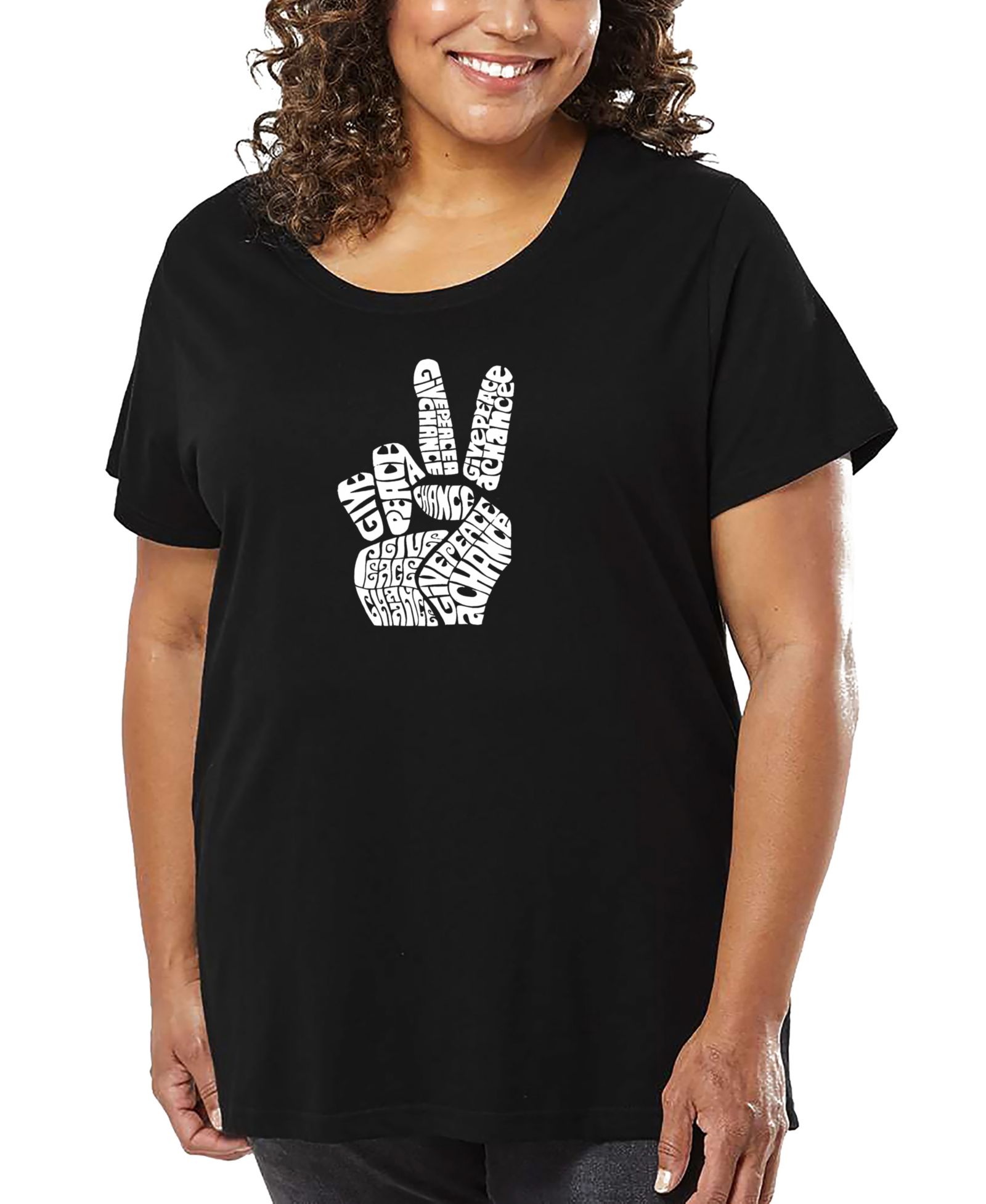 Футболка LA Pop Art Plus Size Peace Fingers Word Art