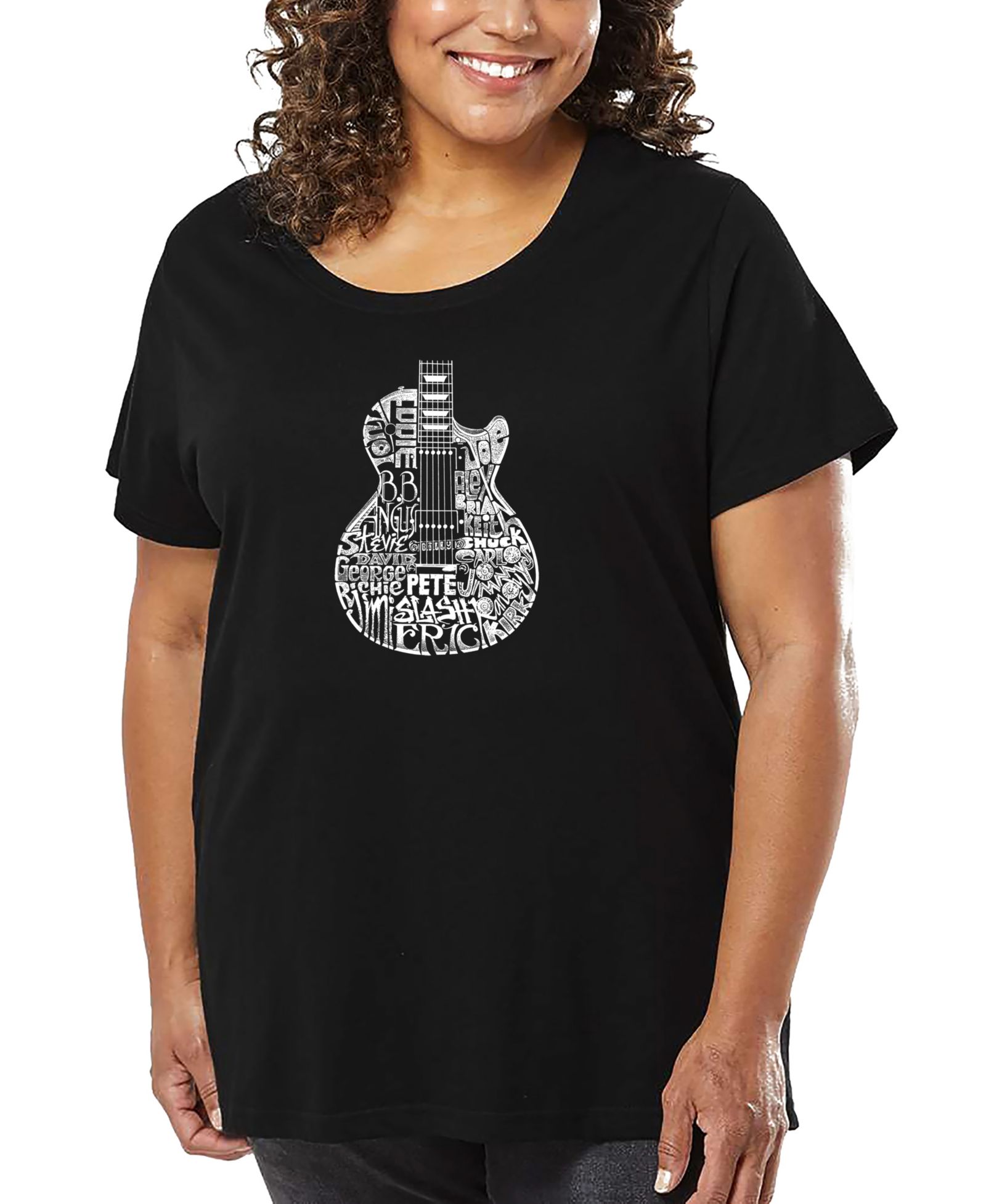 LA Pop Art Plus Size Rock Guitar Head Word Art T-Shirt