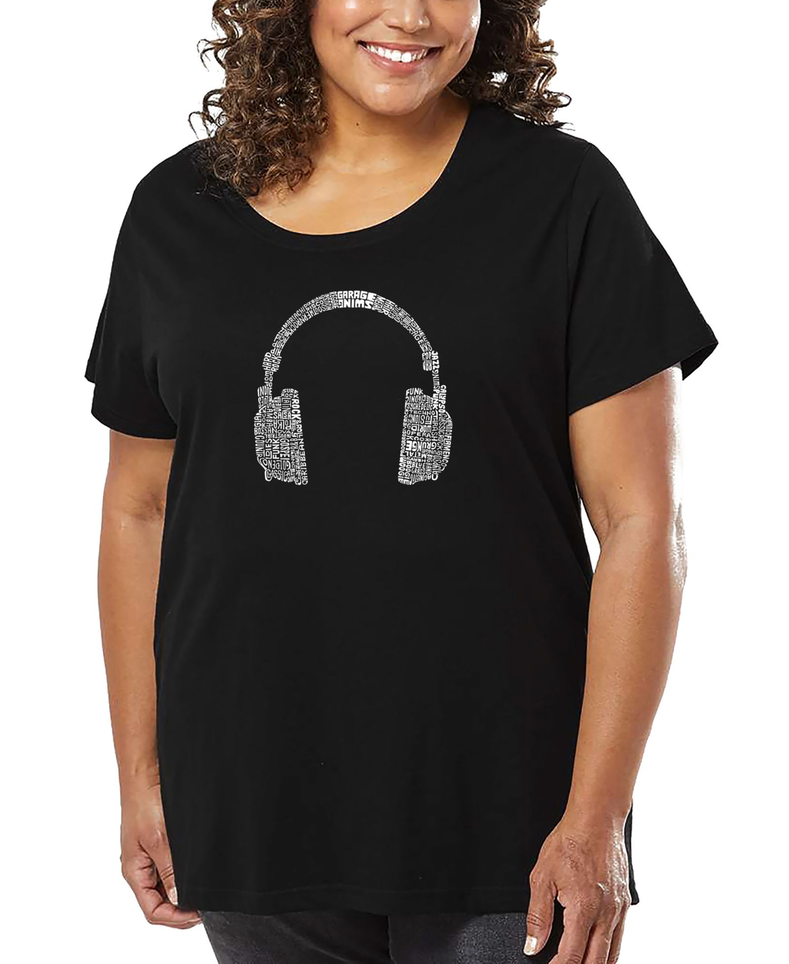 Футболка LA Pop Art Plus Size с принтом Different Genres Of Music Word Art
