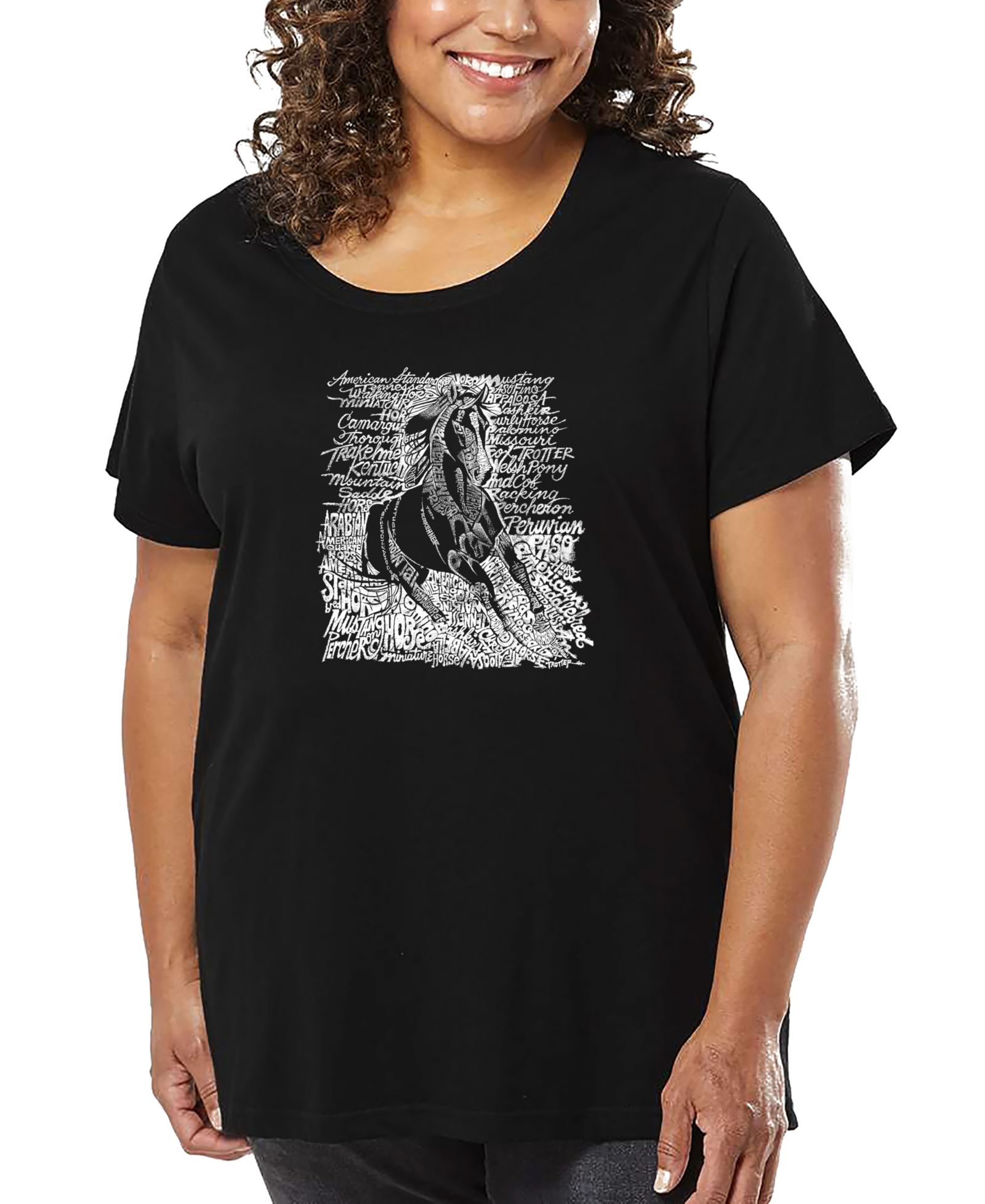 LA Pop Art Plus Size Popular Horse Breeds Word Art T-Shirt