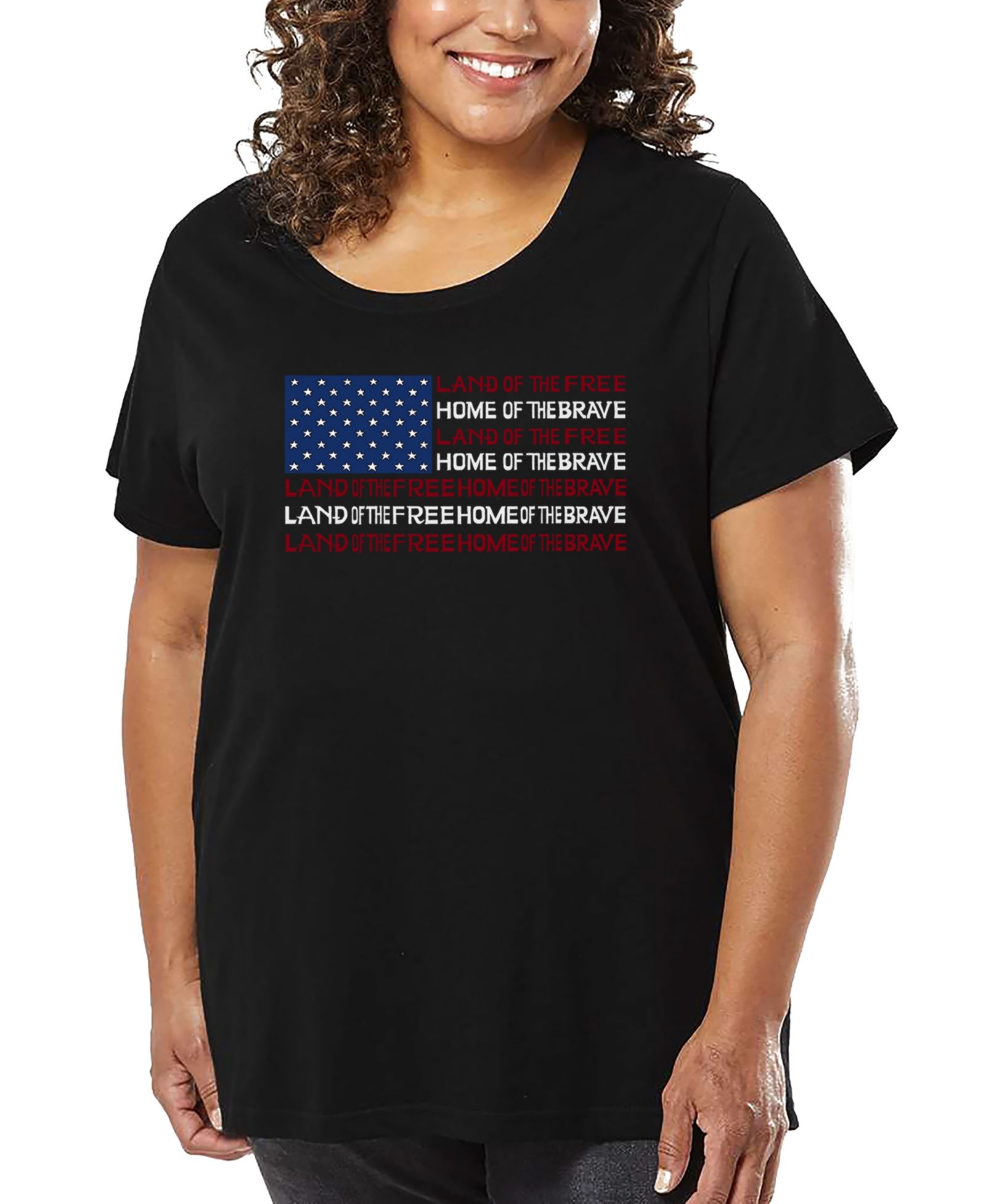 Футболка LA Pop Art Plus Size Land Of The Free American Flag Word Art