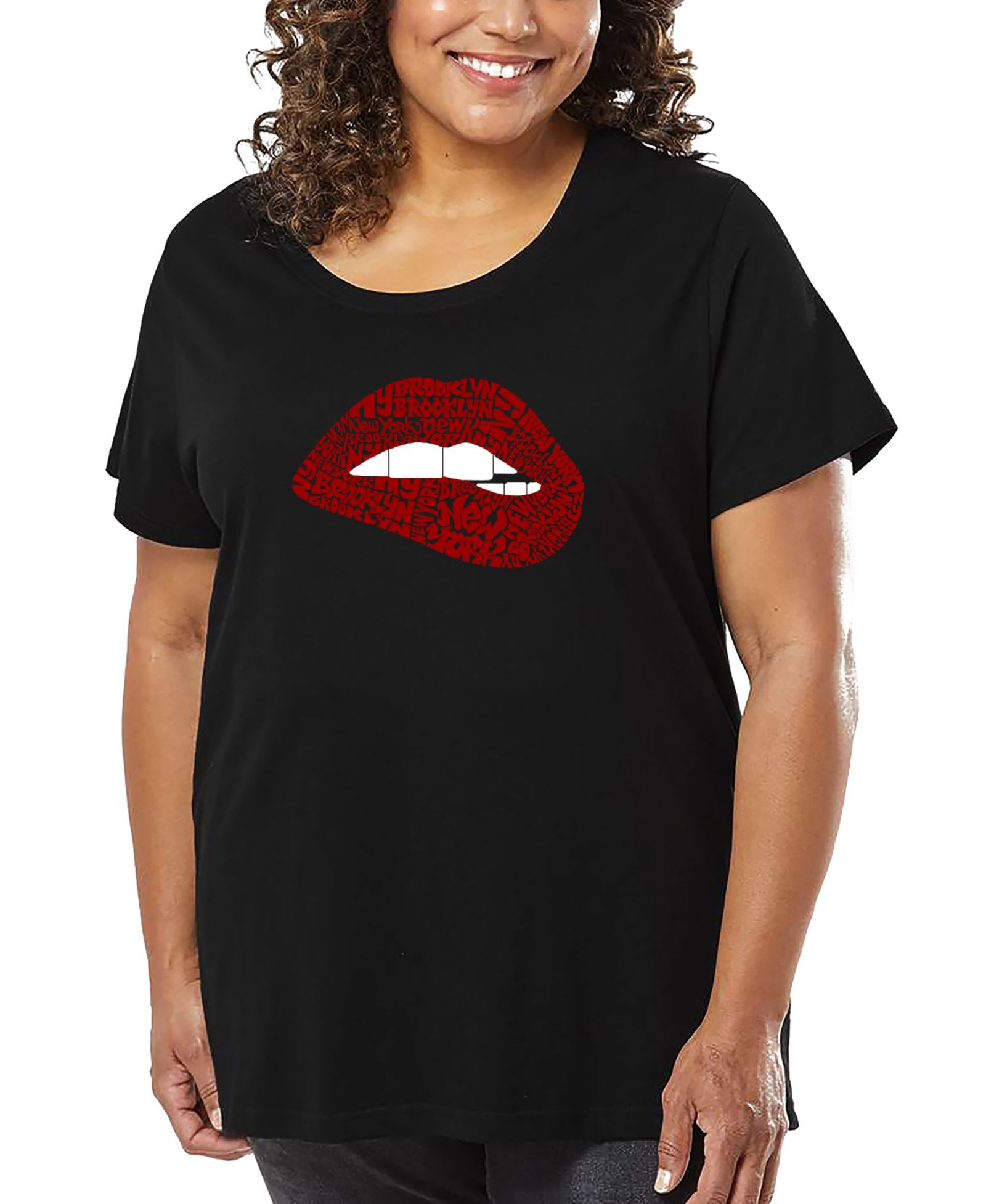 LA Pop Art Plus Size Brooklyn Lips Word Art T-Shirt футболка