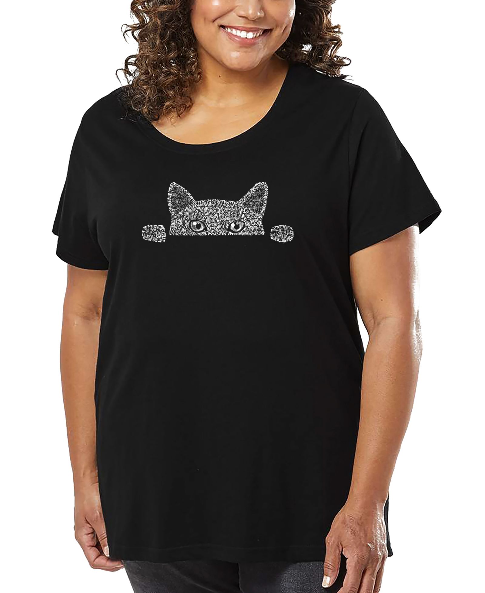 Футболка LA Pop Art Plus Size Peeking Cat Word Art