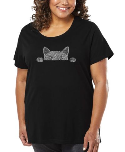 Футболка LA Pop Art Plus Size Peeking Cat Word Art