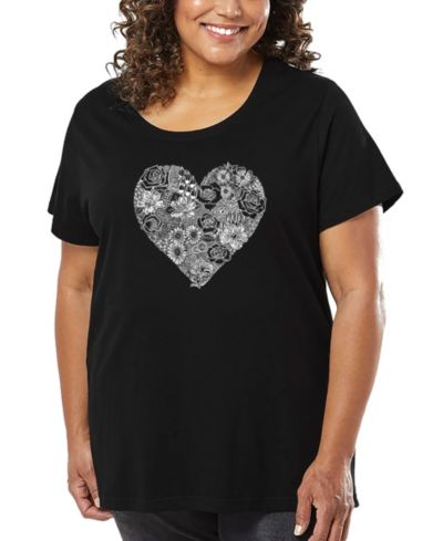LA Pop Art Plus Size Heart Flowers Art T-Shirt