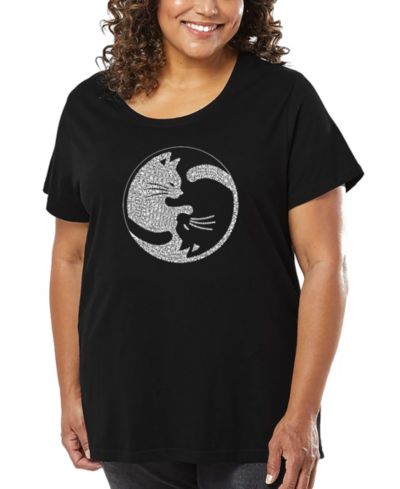 LA Pop Art Plus Size Yin Yang Cat Word Art T-Shirt