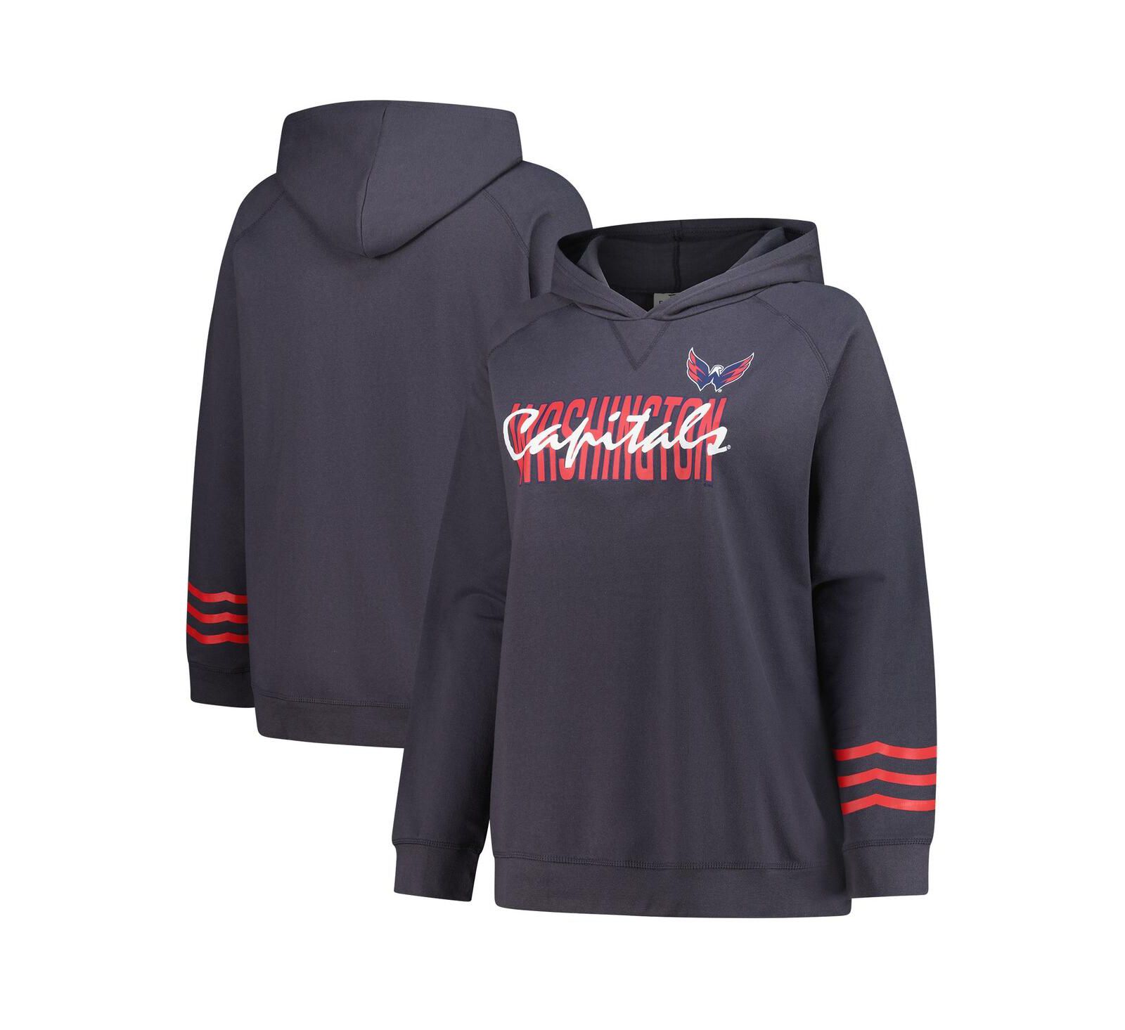 Женское худи Fanatics Women's Charcoal Washington Capitals Plus Size Lightweight Fleece Raglan Pullover