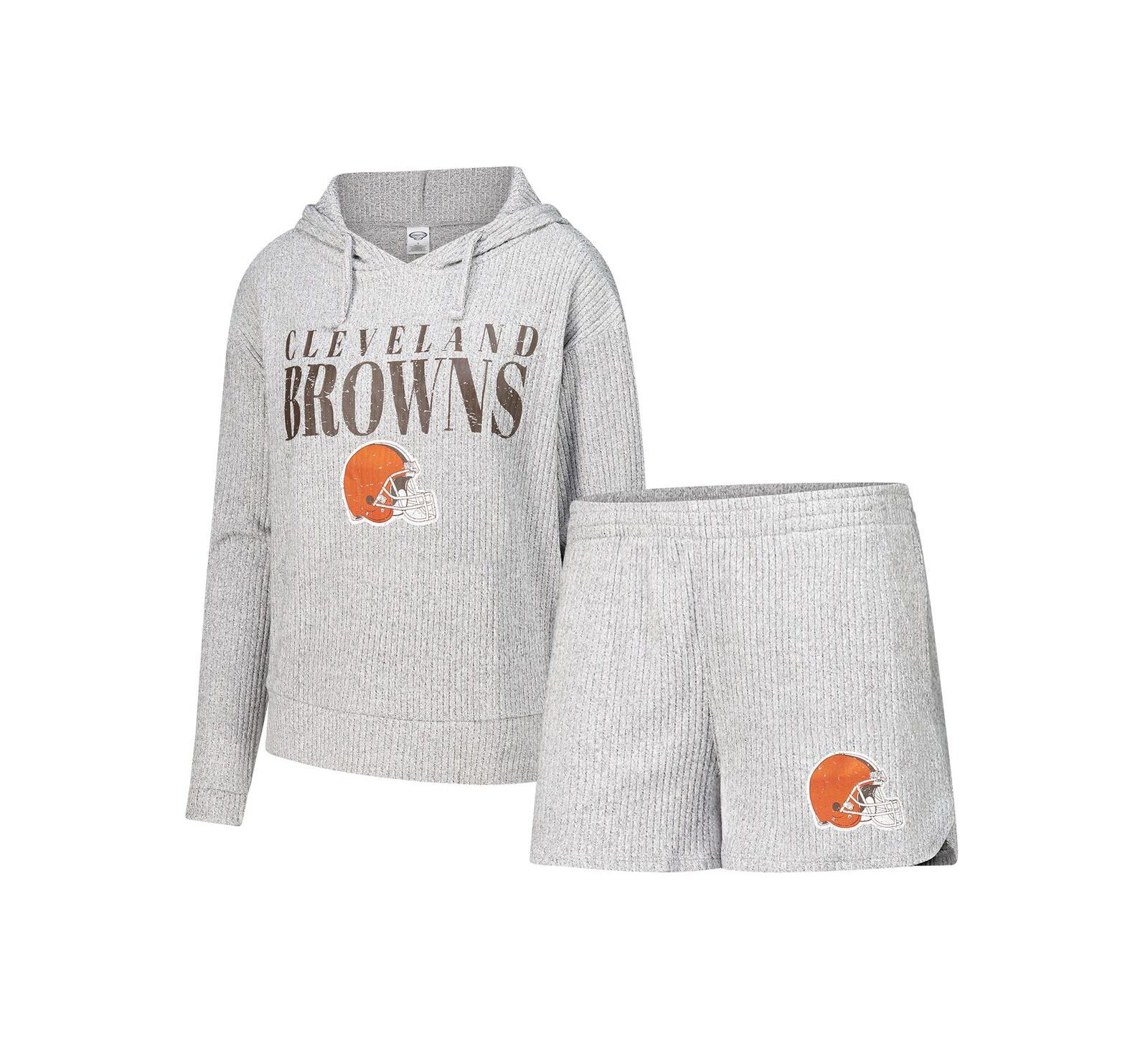 Женский комплект Concepts Sport Cleveland Browns Juniper длинный рукав худи и шорты