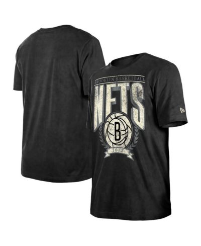 New Era Men's Black Brooklyn Nets Throwback Vintage Boxy Mineral Wash T-Shirt