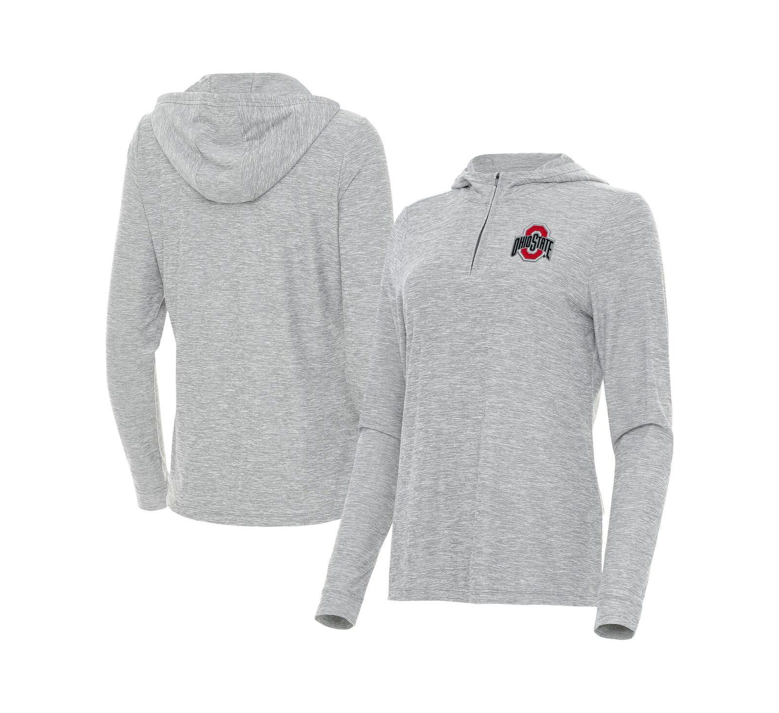 Antigua Women's Heather Gray Ohio State Buckeyes Daybreak Quarter-Zip Hoodie