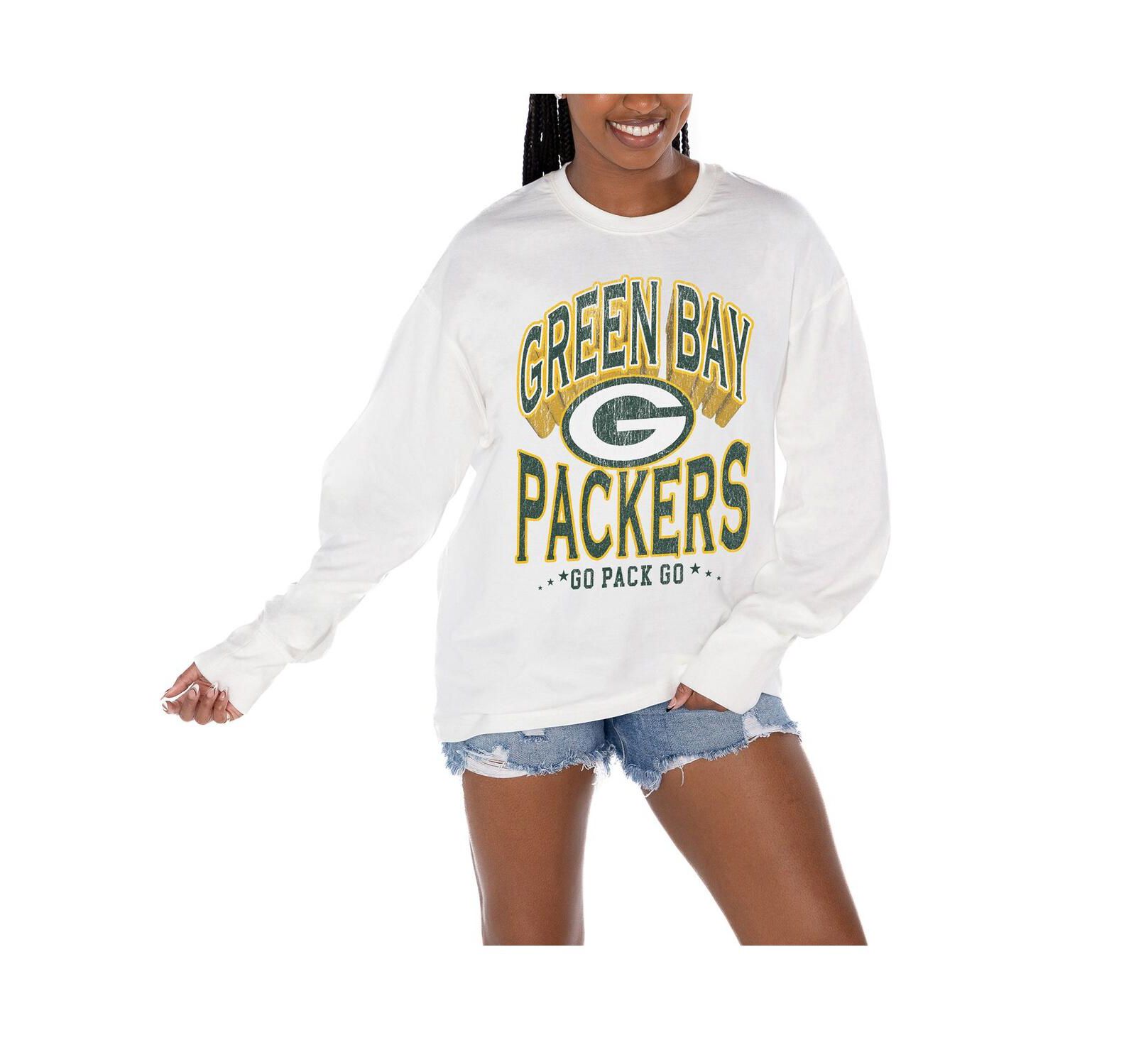 Женская длиннорукавная футболка Gameday Couture White Green Bay Packers Time Out Oversized Long Sleeve T-Shirt