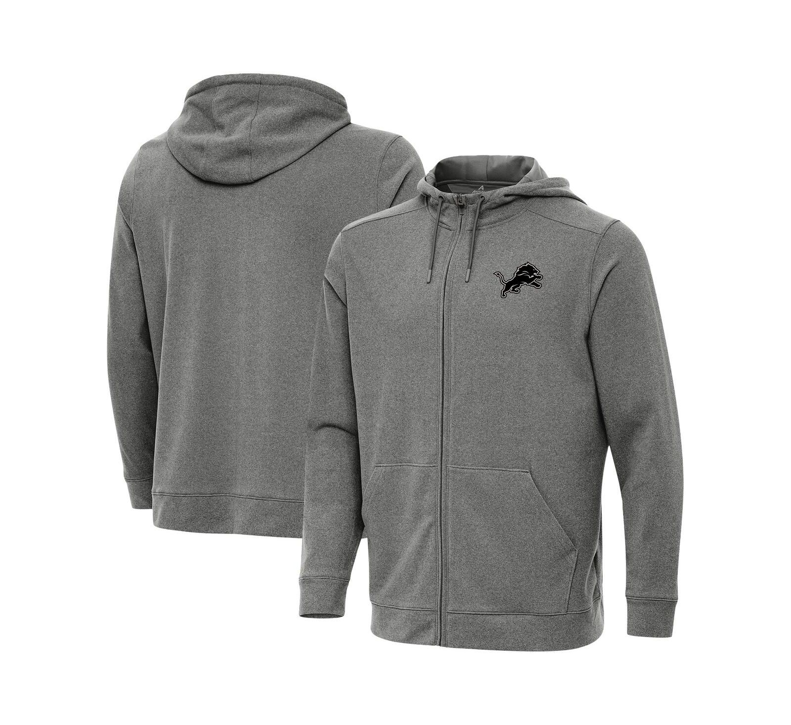 Мужское худи Antigua Detroit Lions Effortless Full-Zip цвета Heather Black