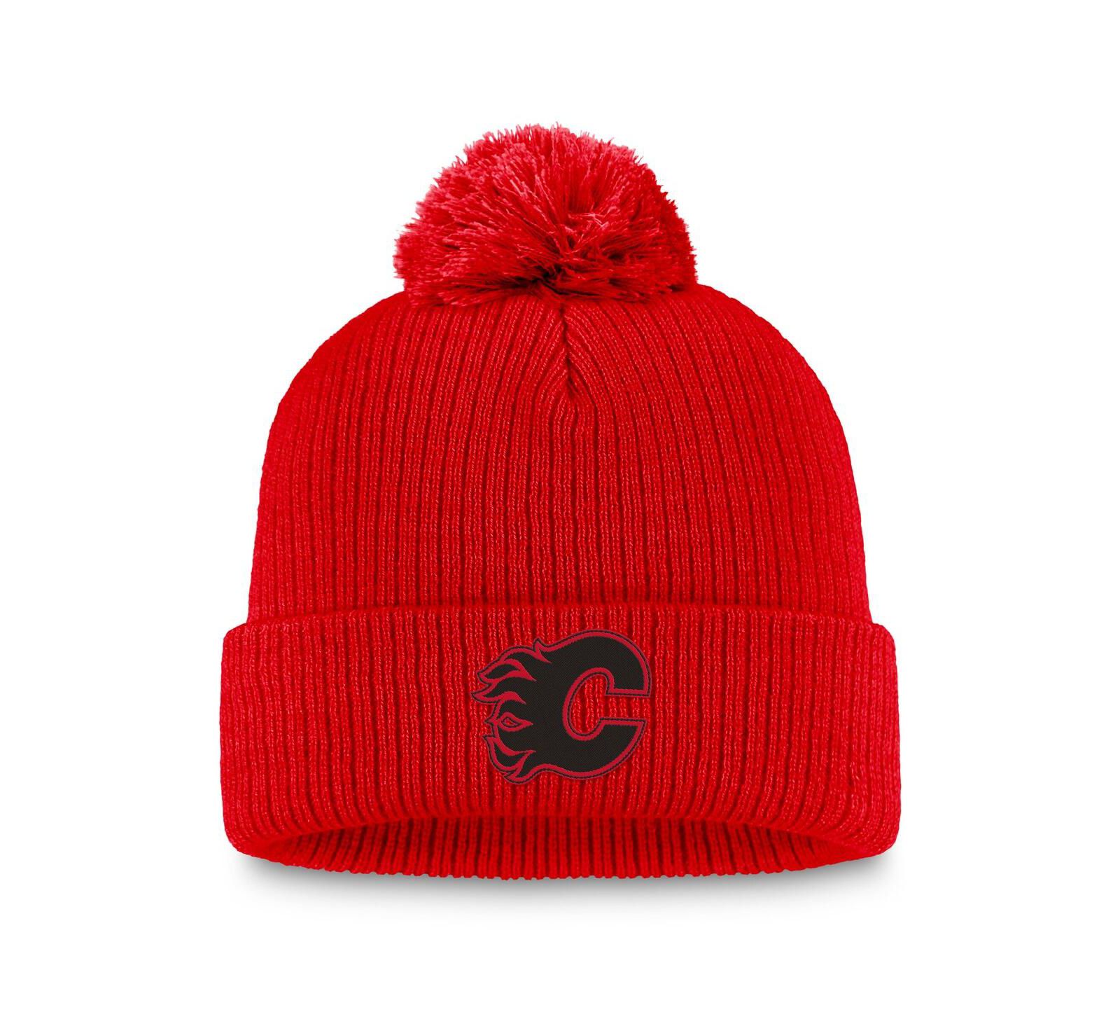 Шапка Fanatics Women's Red Calgary Flames Cuffed Knit с помпоном