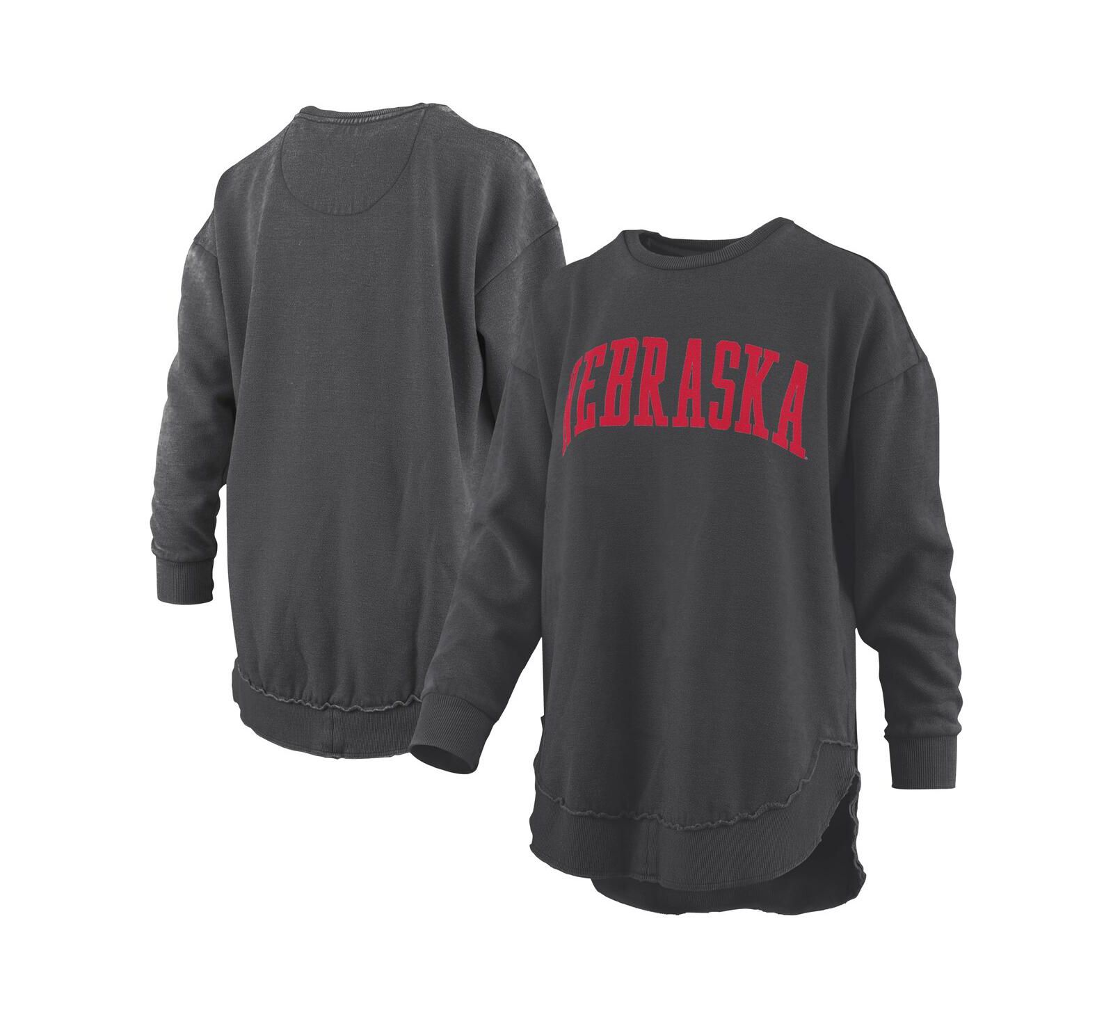 Pressbox Женский винтажный флисовый пуловер-свитшот с меланжем, черный, Nebraska Huskers