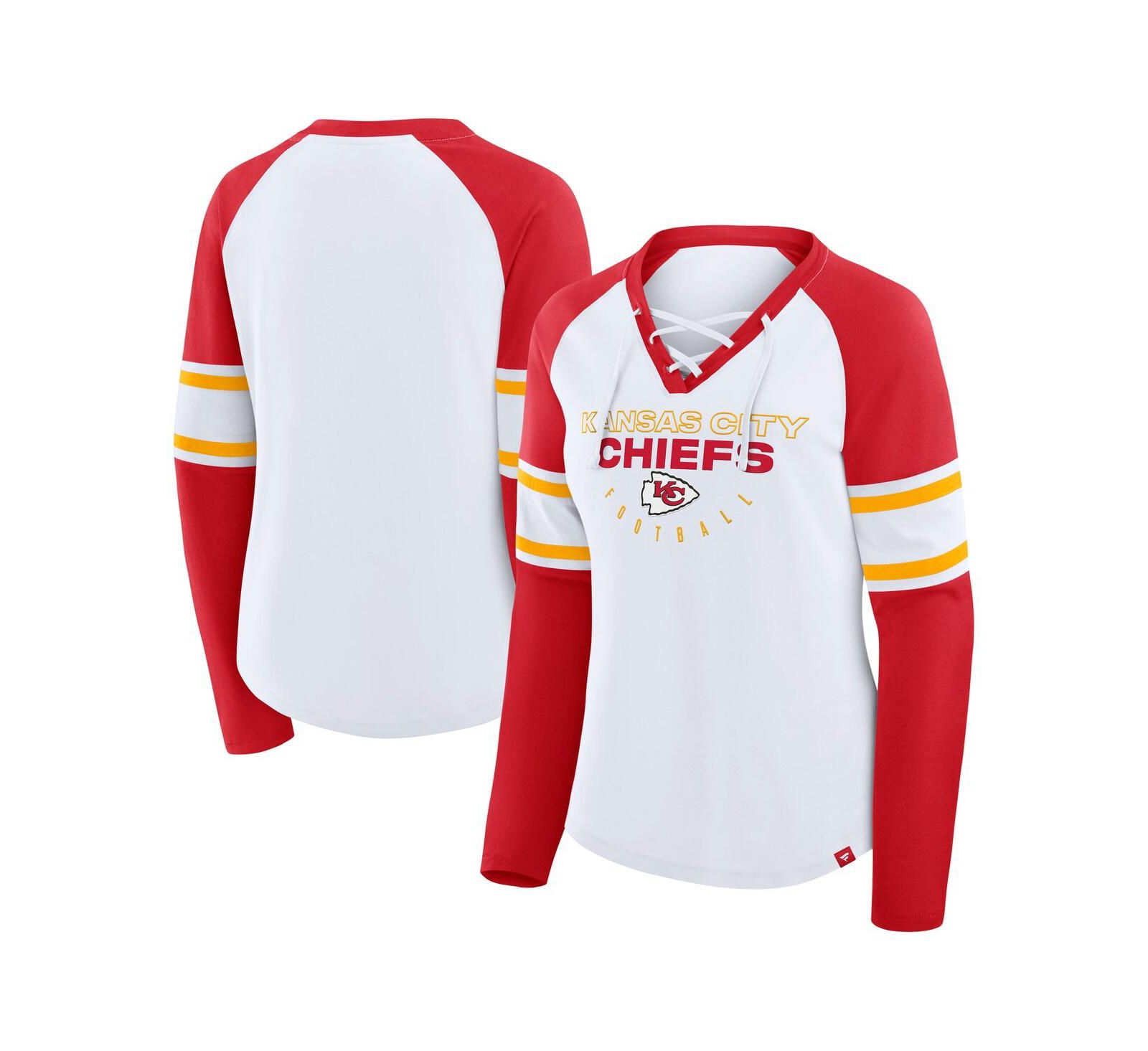 Fanatics Women's White Kansas City Chiefs Plus Size Redzone Lace Up Long Sleeve T-Shirt