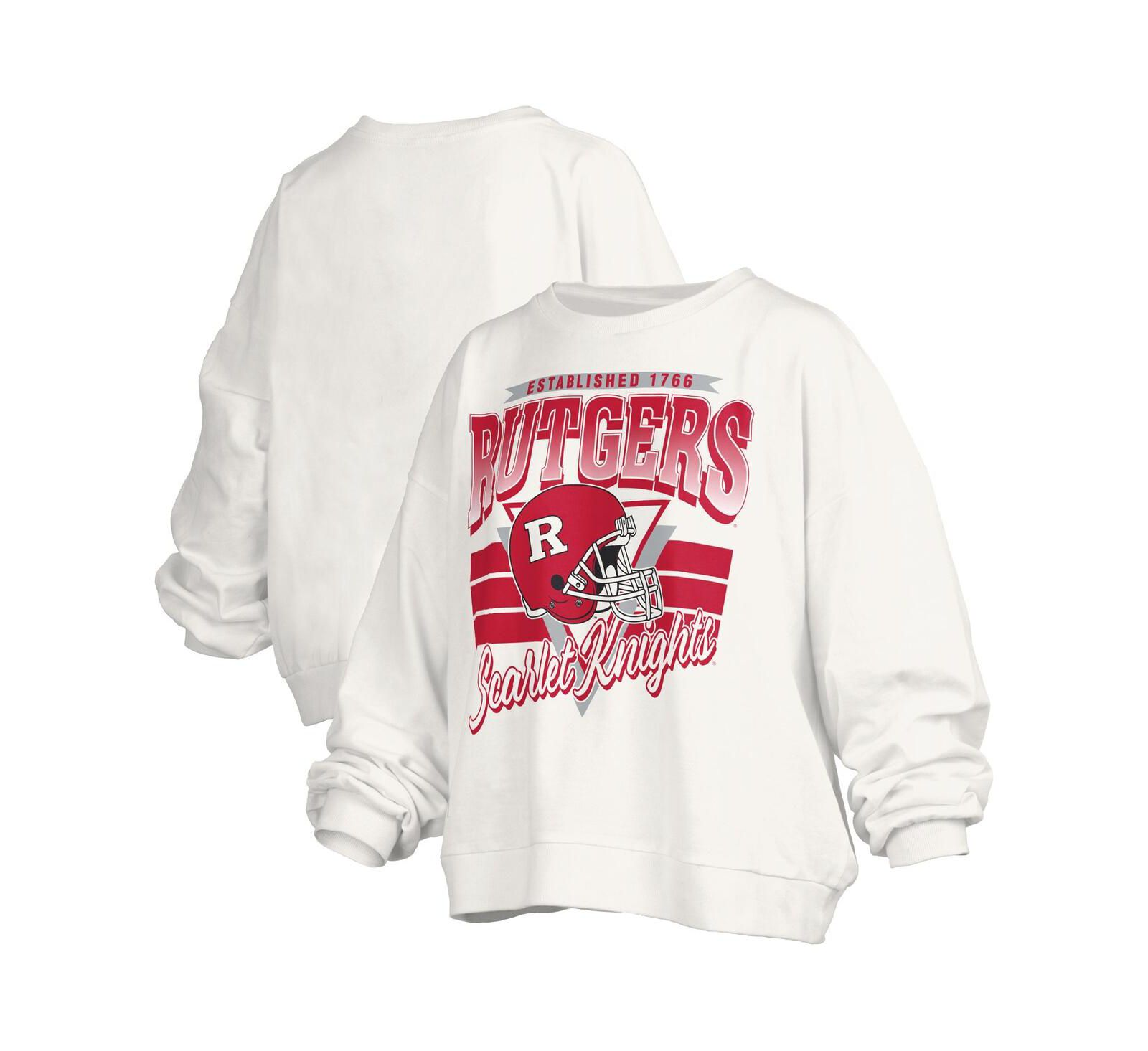 Свитшот оверсайз Pressbox Women's White Rutgers Scarlet Knights Janice Retro Waist-Length