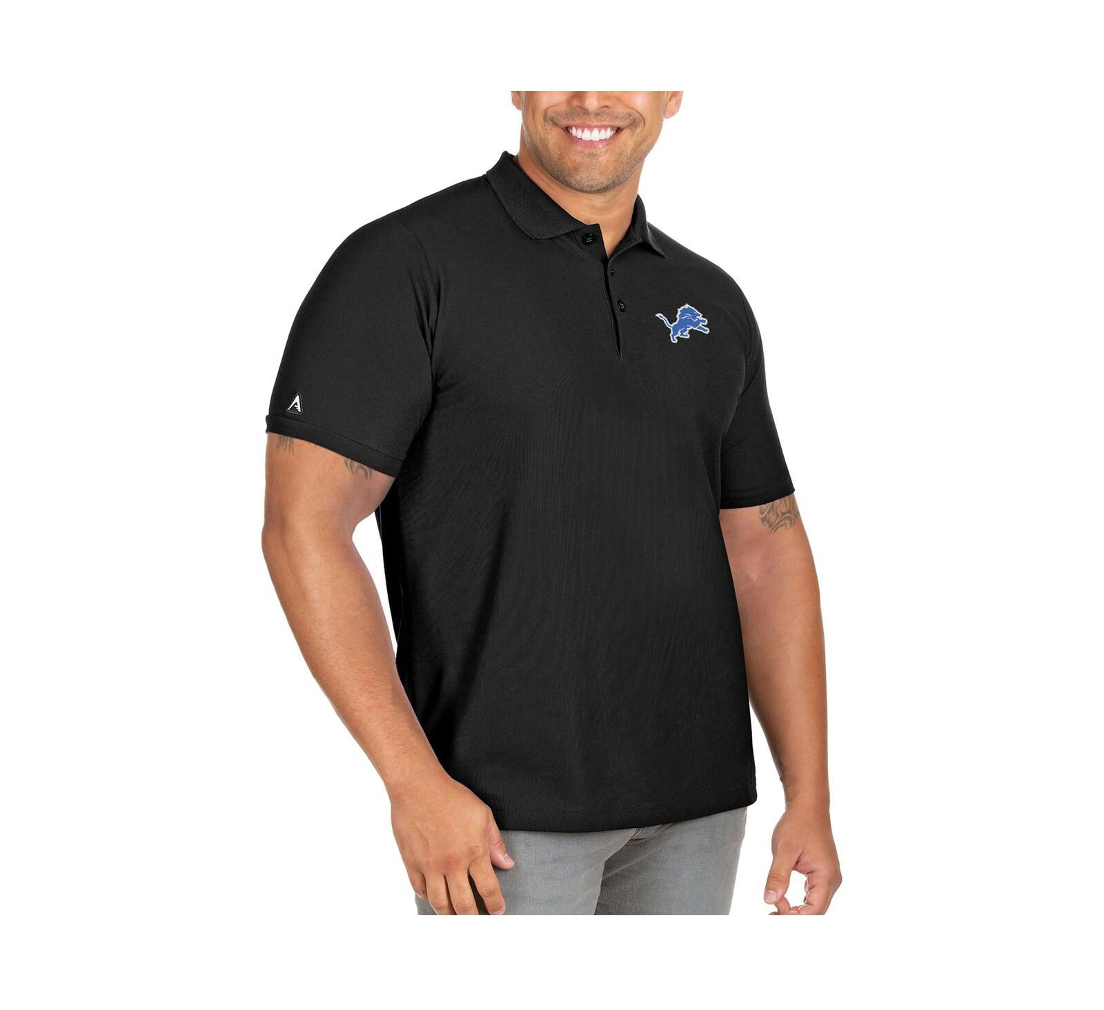 Antigua Men's Black Detroit Lions Big & Tall Legacy Pique Polo Shirt