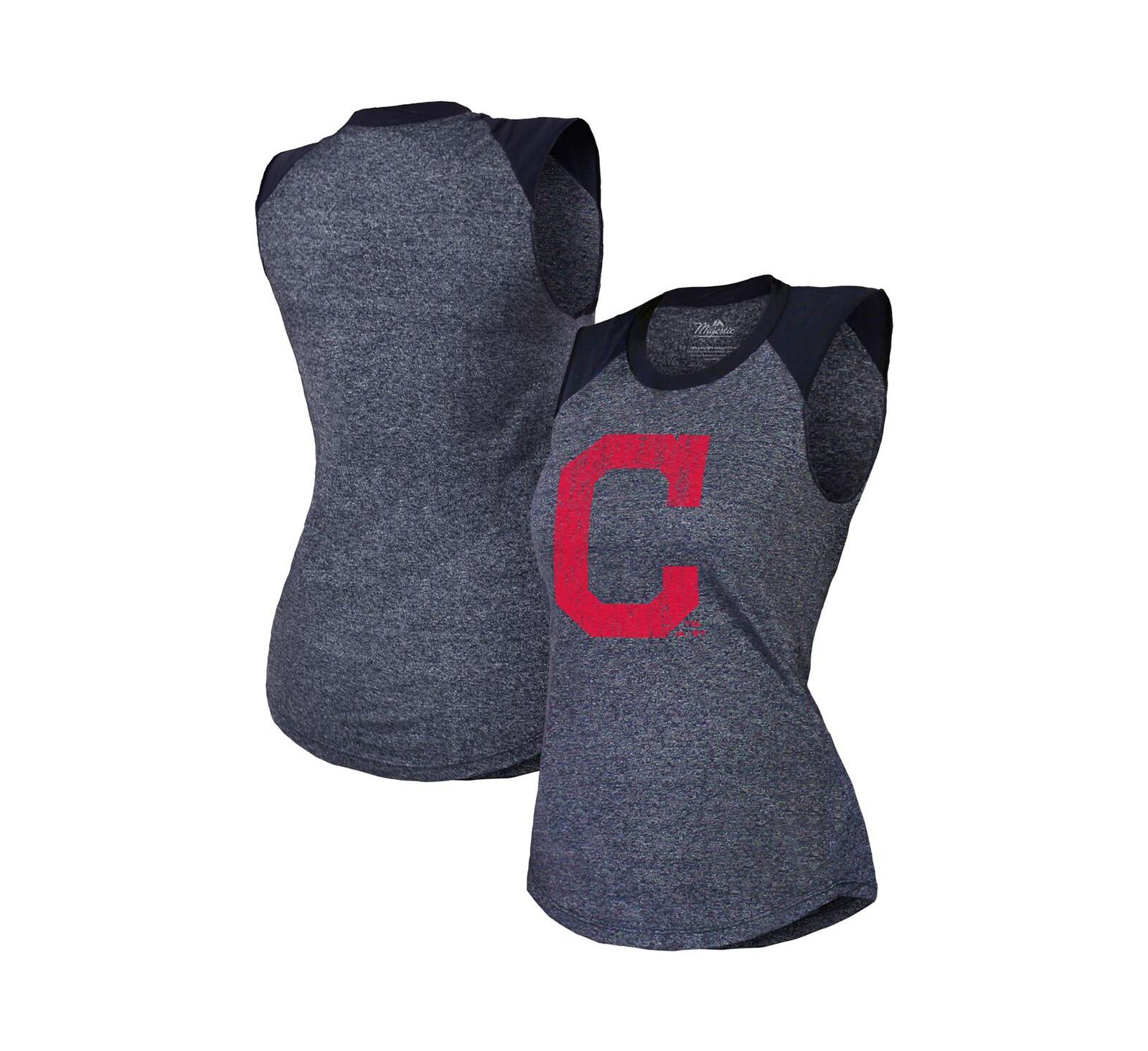 Женский топ Majestic Threads Navy Cleveland Indians Tri-Blend Raglan Muscle Tank Top