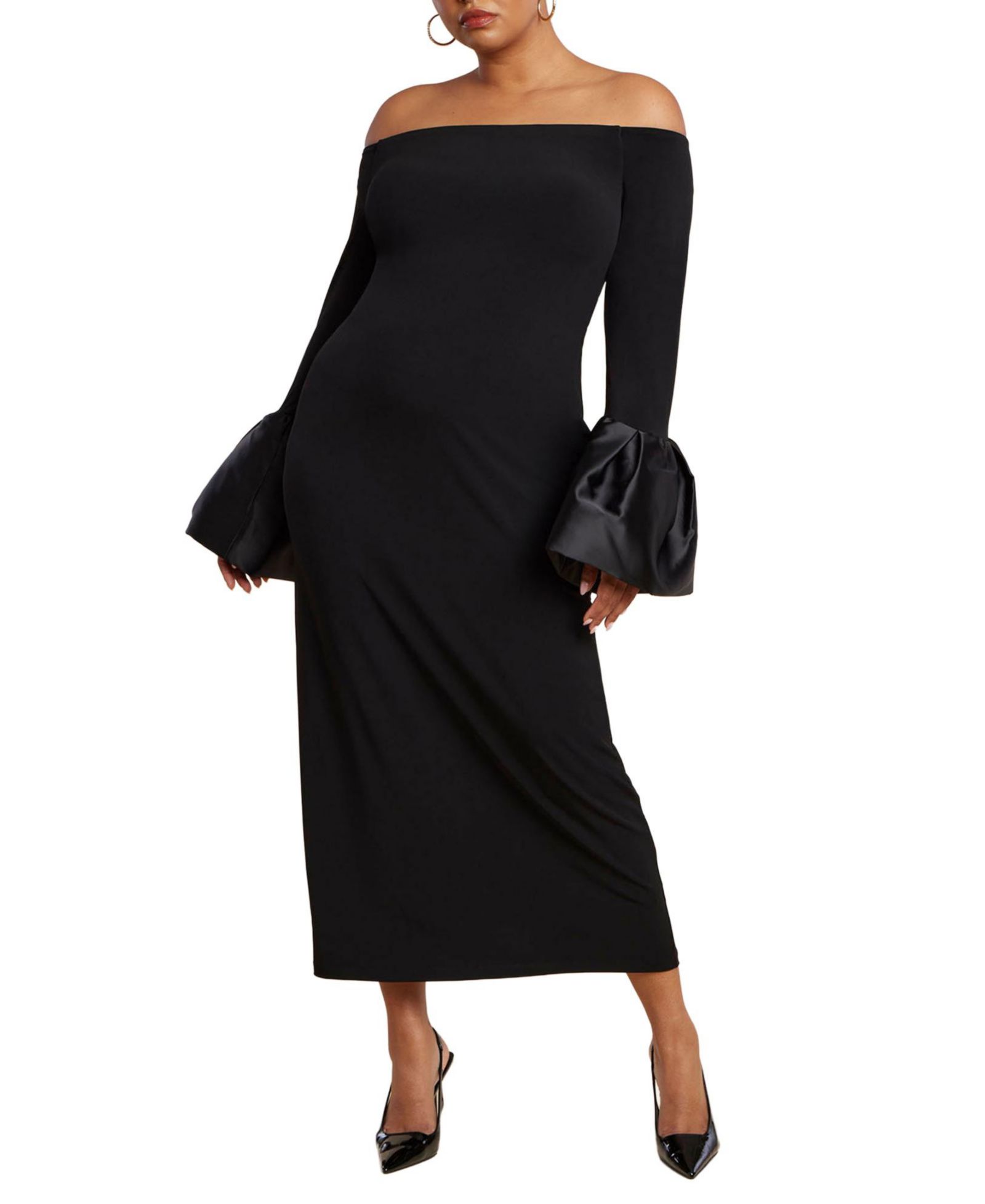 ELOQUII Women's Plus Size Off Shoulder Cuff Detail Maxi Dress