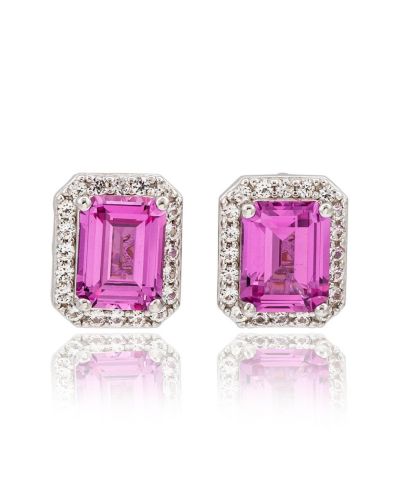 Серьги-гвоздики Suzy Levian Sterling Emerald Cut Sapphire & Created Sapphire Halo