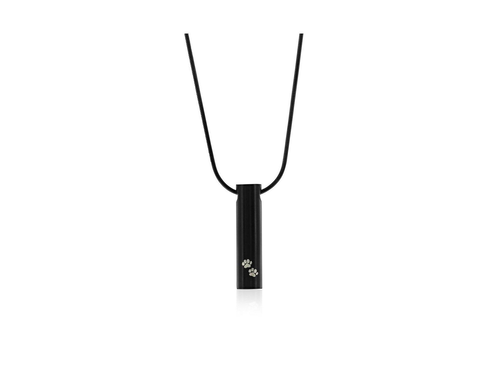 Stainless Steel, Cylinder with Paw Print Cremation Urn Necklace