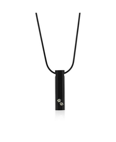 Stainless Steel, Cylinder with Paw Print Cremation Urn Necklace