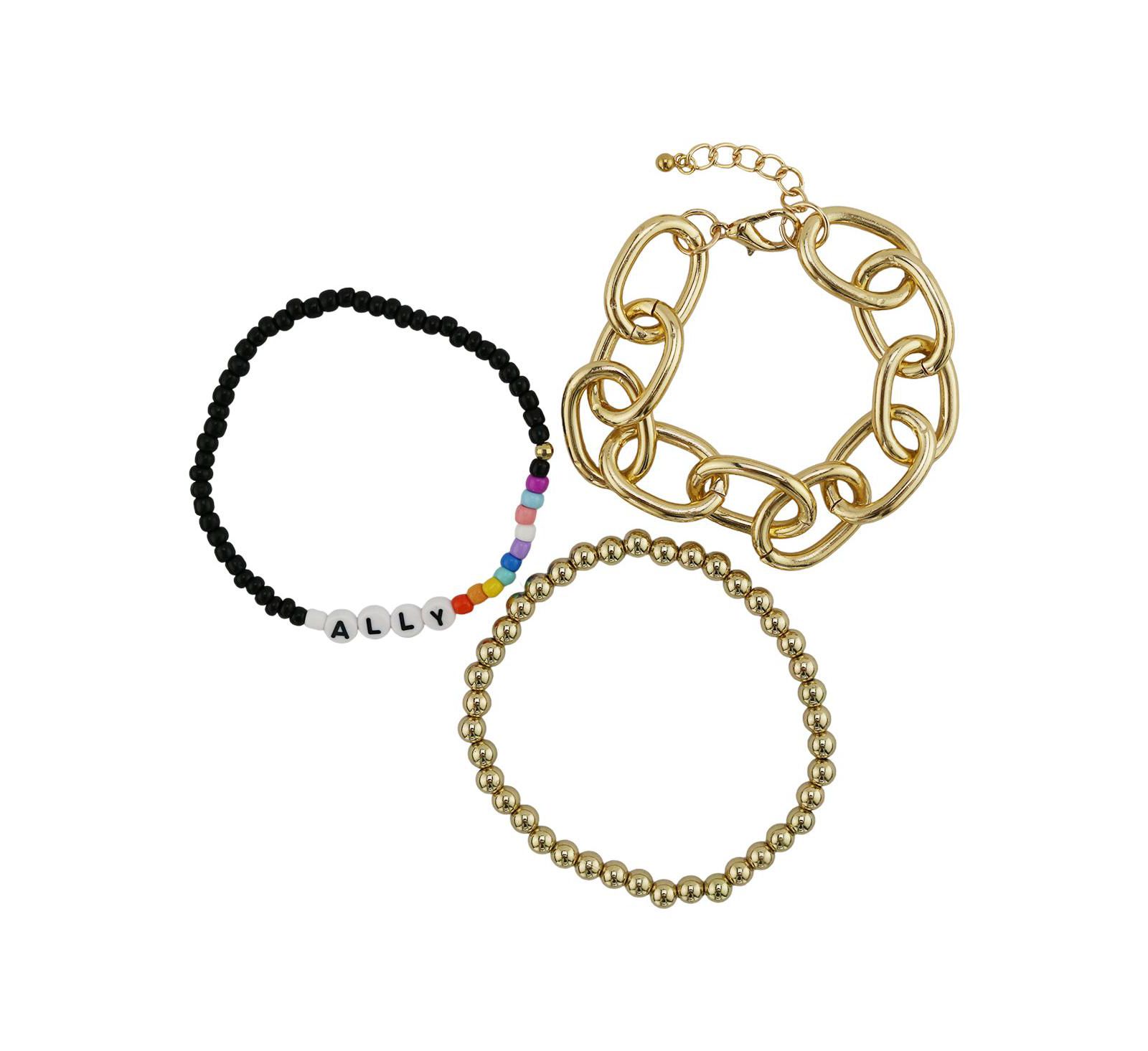 3-Piece Rainbow Beaded & -Tone Link Bracelet Set Ally