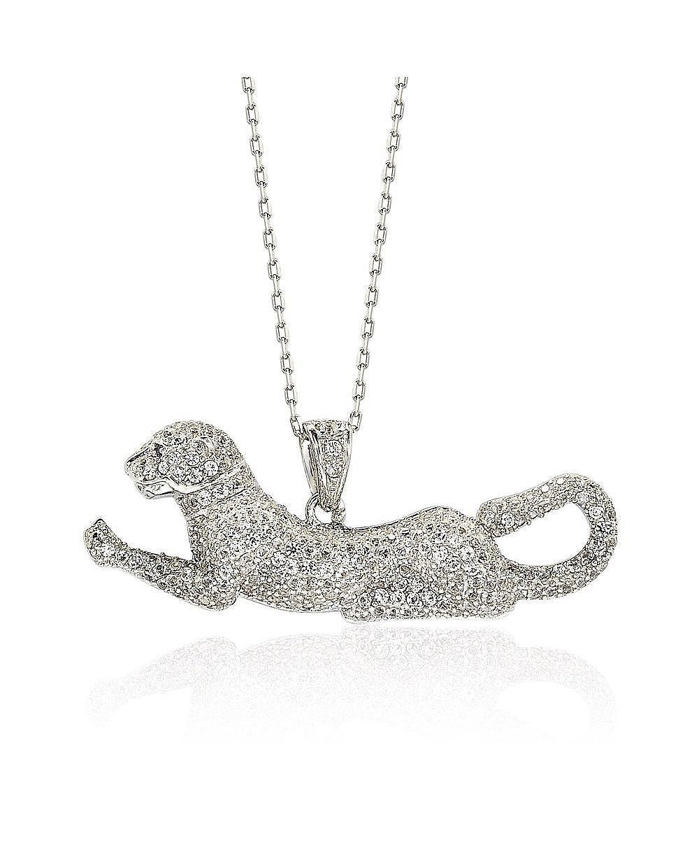 Suzy Levian Sterling Sapphire Prowling Tiger Pendant
