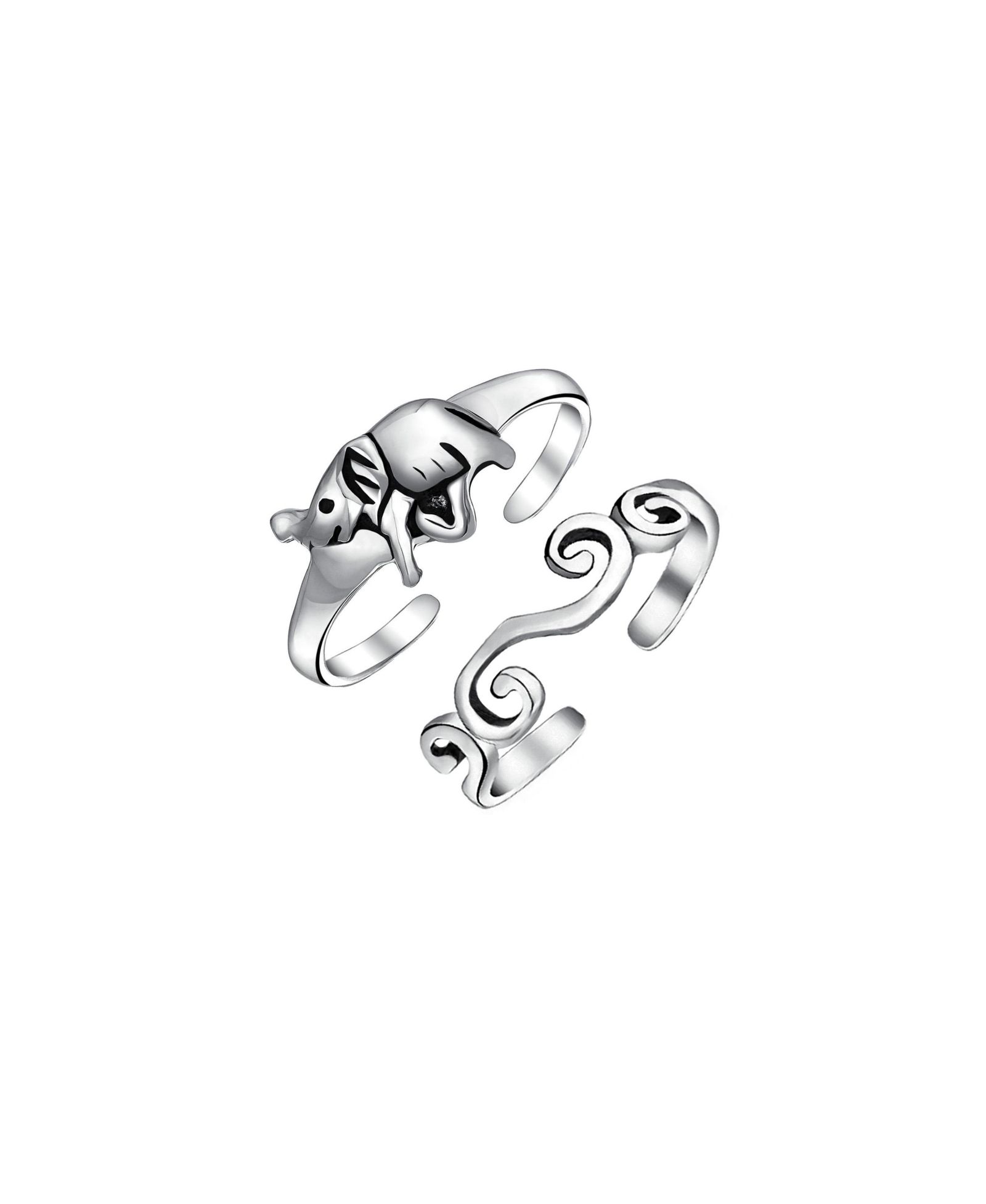 Bling Jewelry набор из 2 колец на большой палец с изображением слона и спирального завитка, оксидированное стерлинговое серебро .925
