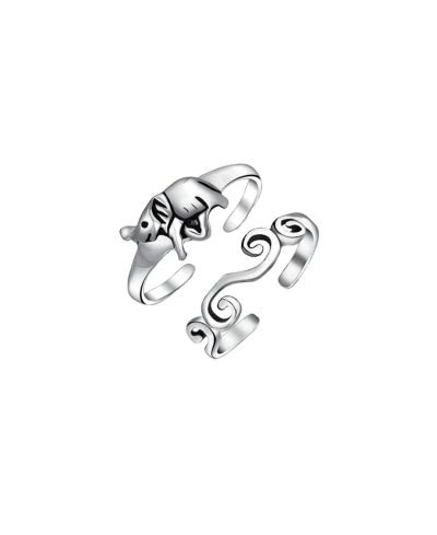 Bling Jewelry набор из 2 колец на пальцы Animal Elephant and Spiral Swirl, Sterling Silver, CZ