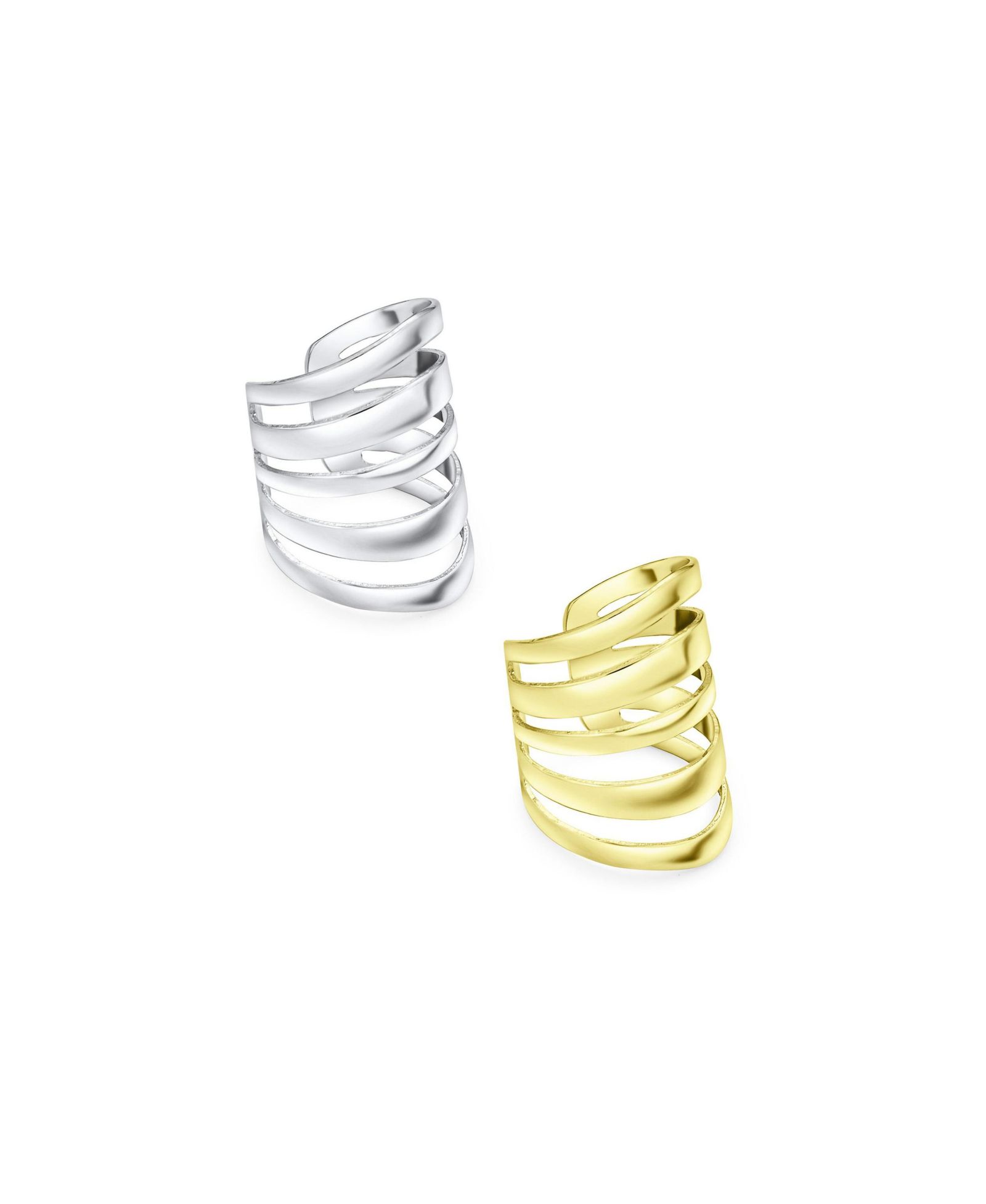 Bling Jewelry Multi Stripe Ear Cuff Cartilage Earrings Gold Plated Sterling Silver 2 Set