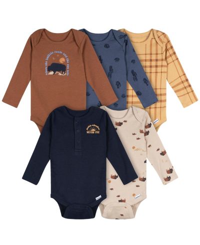 Gerber боди для новорожденных мальчиков, комплект из 5 штук, длинный рукав, Grey Heather, 12 месяцев