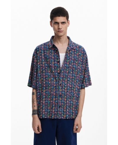 Desigual Мужская рубашка с этнической вышивкой и коротким рукавом