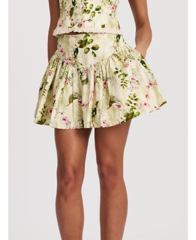 Женская льняная юбка Miss Circle Zanelle Green Floral Print Drop Waist