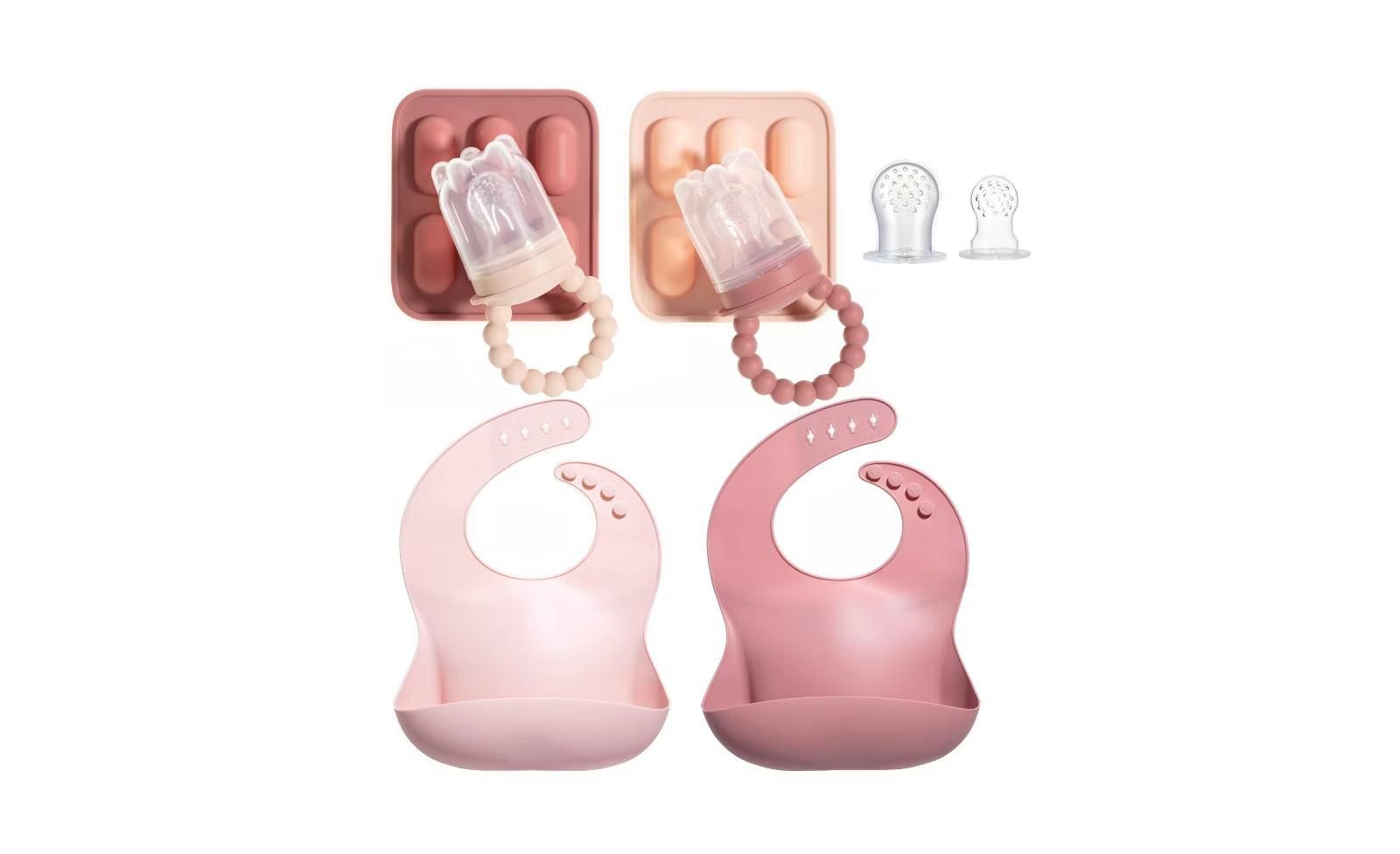 Sperric Silicone Baby Fruit Feeders and Baby Bibs Set - First Stage Baby Must-Haves, Gum-Friendly, BPA-Free, Easy to Clean Feeding Accessories for Infants