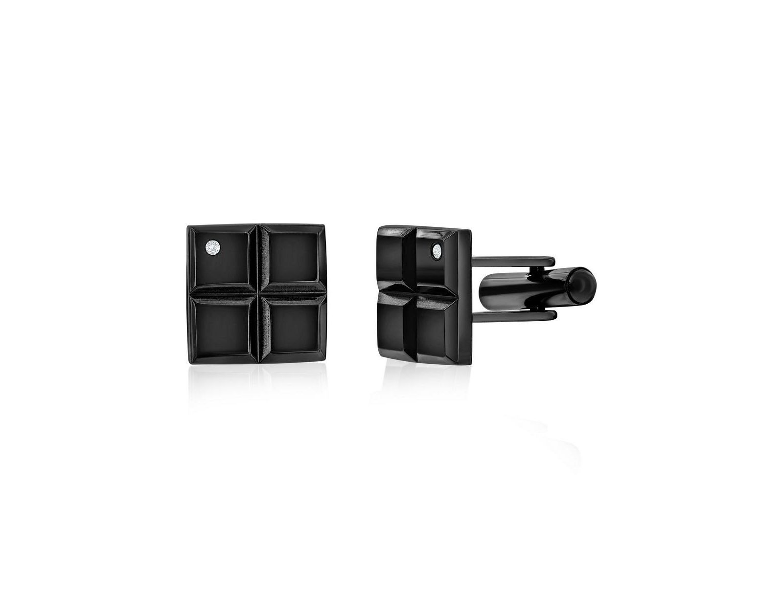Stainless Steel, Square Single CZ Cuff Links