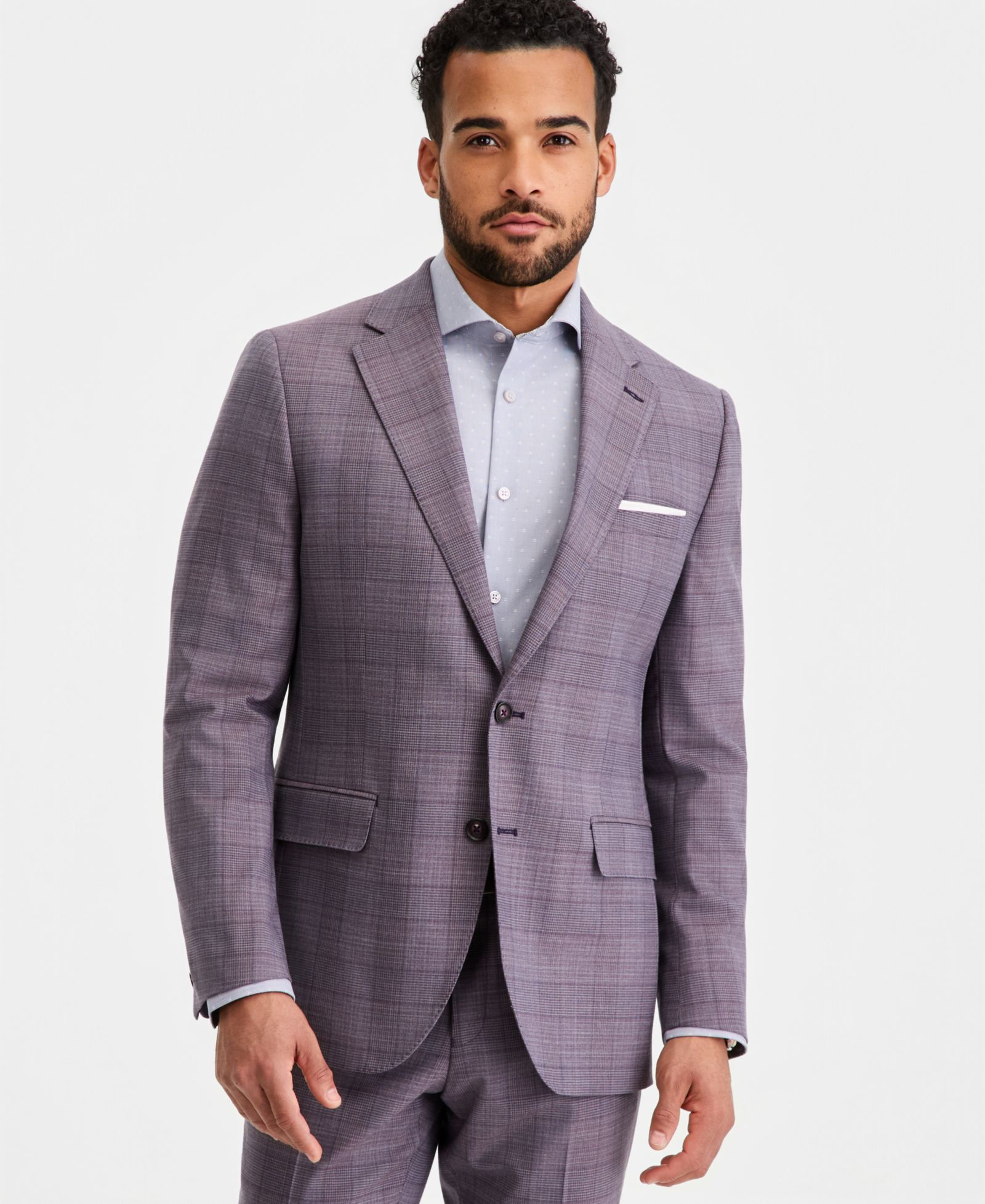 Ted by Ted Baker Men's Modern-Fit Wool-Blend Purple Plaid Suit Separates Jacket