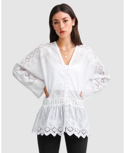 Belle & Bloom Women's Unbutton Me Eyelet Button Down Shirt