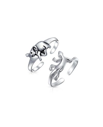 Bling Jewelry Animal Elephant and Gecko Lizard Midi Toe Ring .925 Sterling Silver (Set-2)