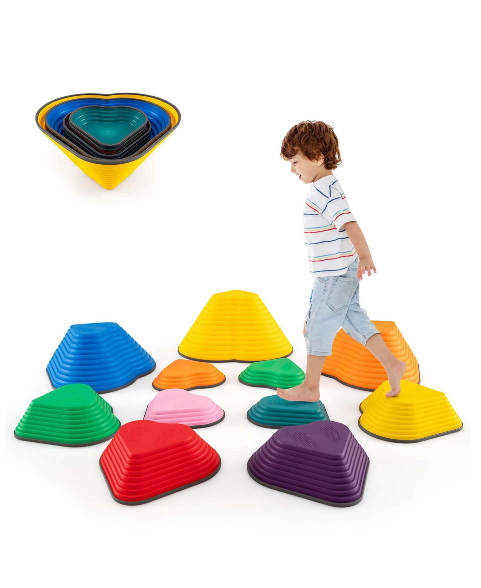 Costway Heart-Shaped Non-Slip Stepping Stones, 11-Piece Set, Ages 3+