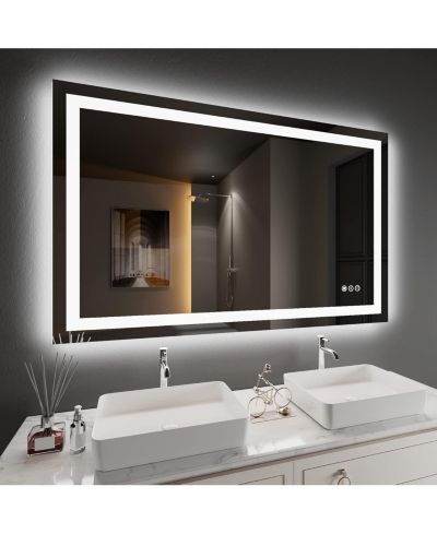 Amorho  LED Bathroom Mirror, With Front Light and Backlit, Stepless Dimmable Wall Mount Mirrors