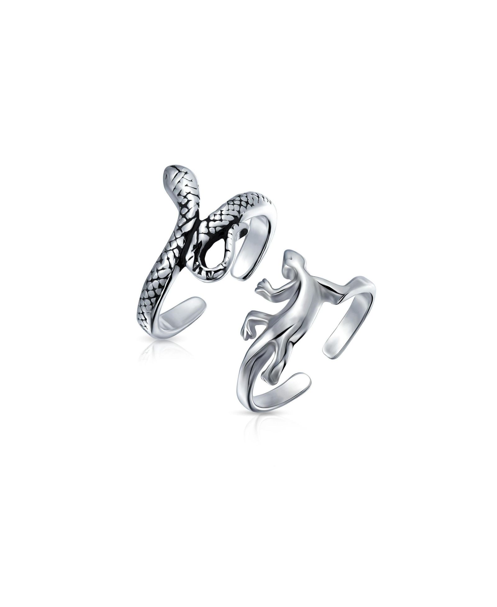Bling Jewelry Snake and Geko Lizard Toe Ring Adjustable .925 Sterling Silver (Set Of 2)