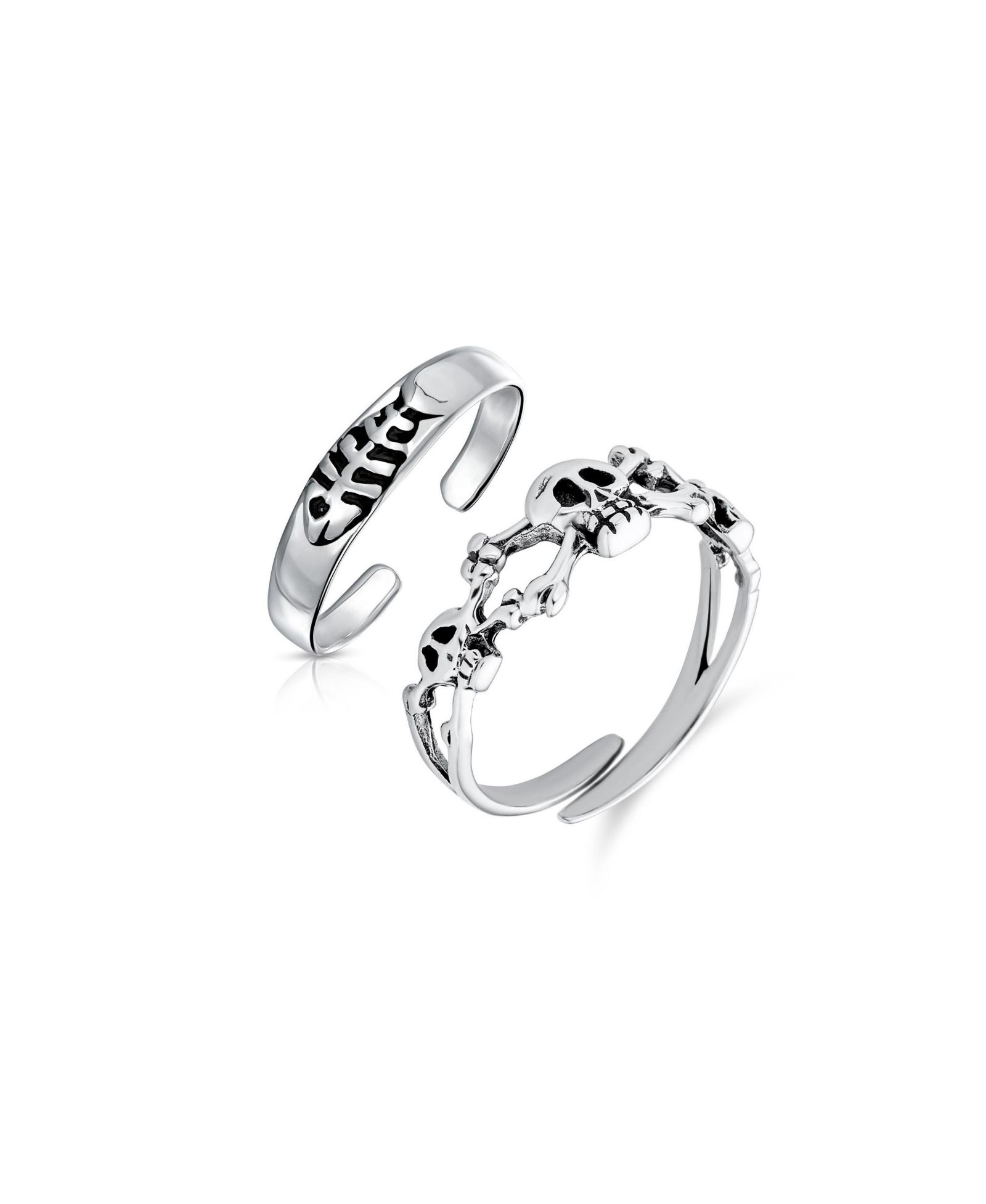 Bling Jewelry Fish Bone and Skulls Midi Toe Ring Adjustable .925 Sterling Silver (Set Of 2)