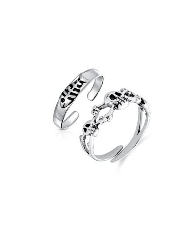 Bling Jewelry Fish Bone and Skulls Midi Toe Ring Adjustable .925 Sterling Silver (Set Of 2)