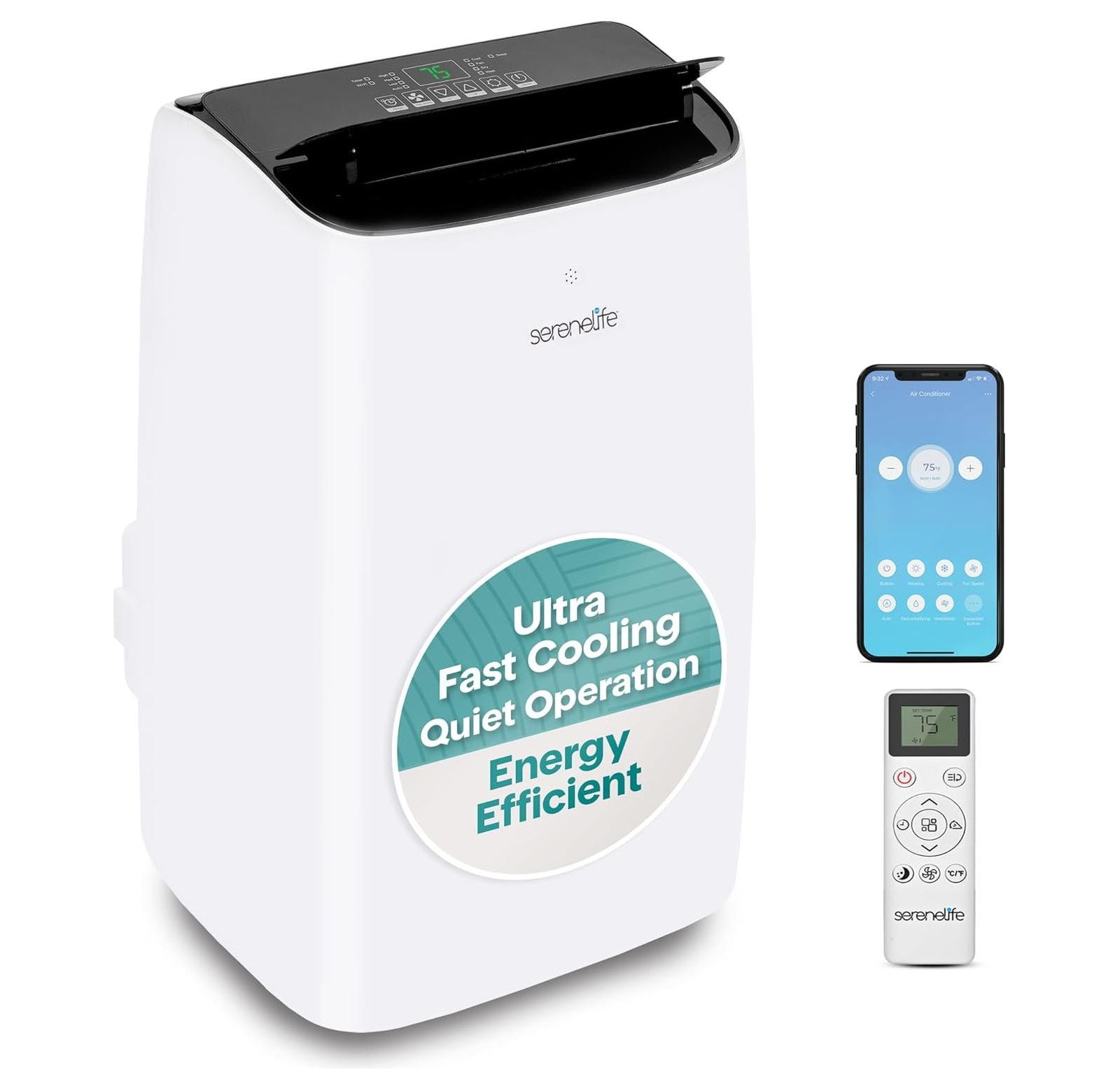 SereneLife 10300 BTU Portable Inverter Air Conditioner with Heating, Wi-Fi, Quiet Operation - Ideal for Indoor Use